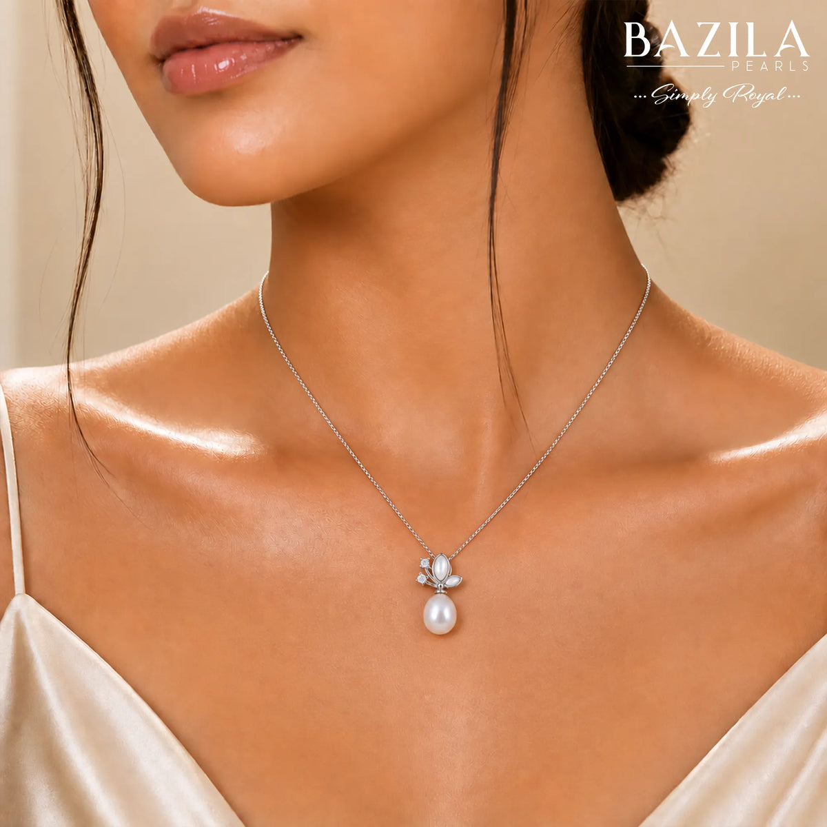 Lustrous White Pearl on Polished Silver Chain
