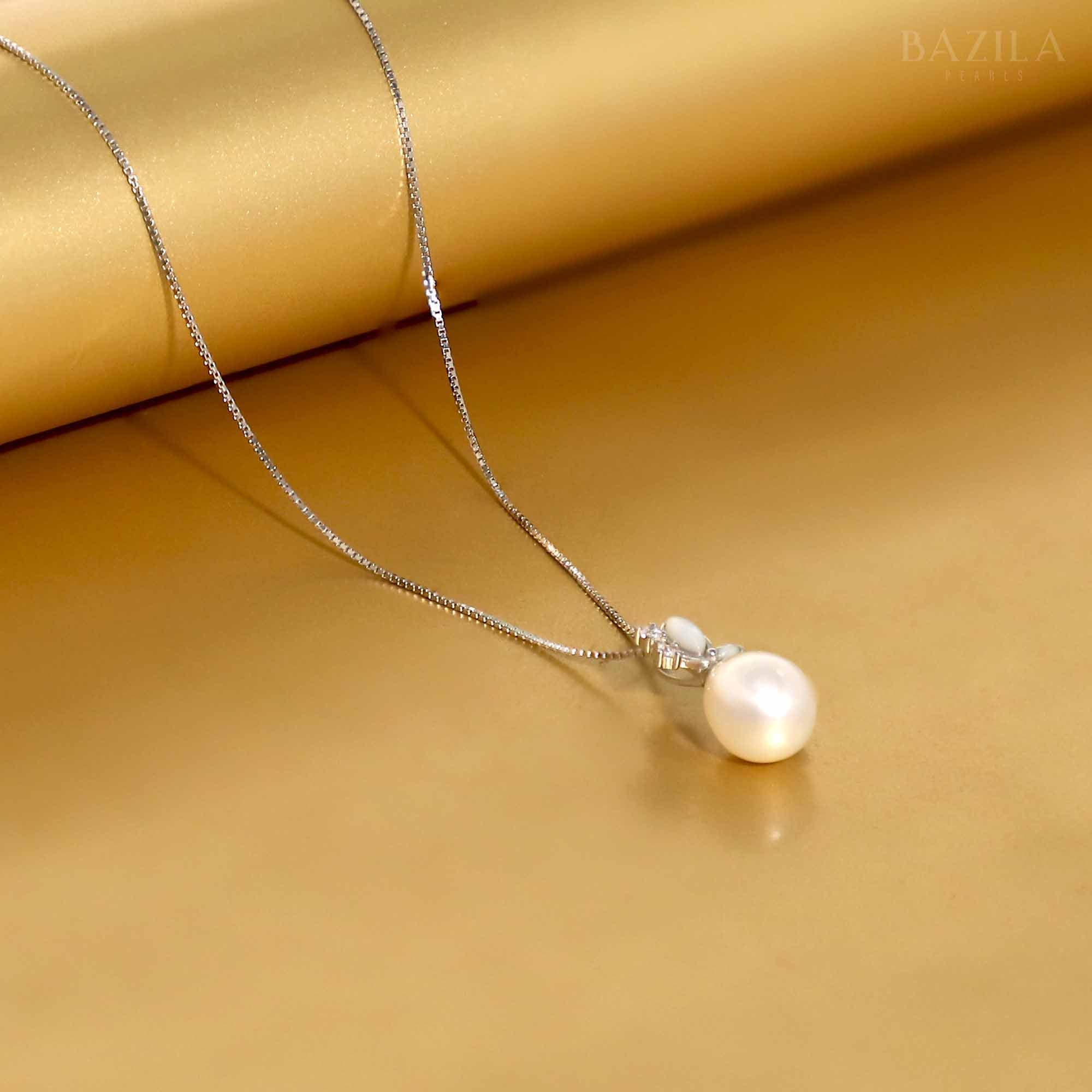 Lustrous White Pearl on Polished Silver Chain