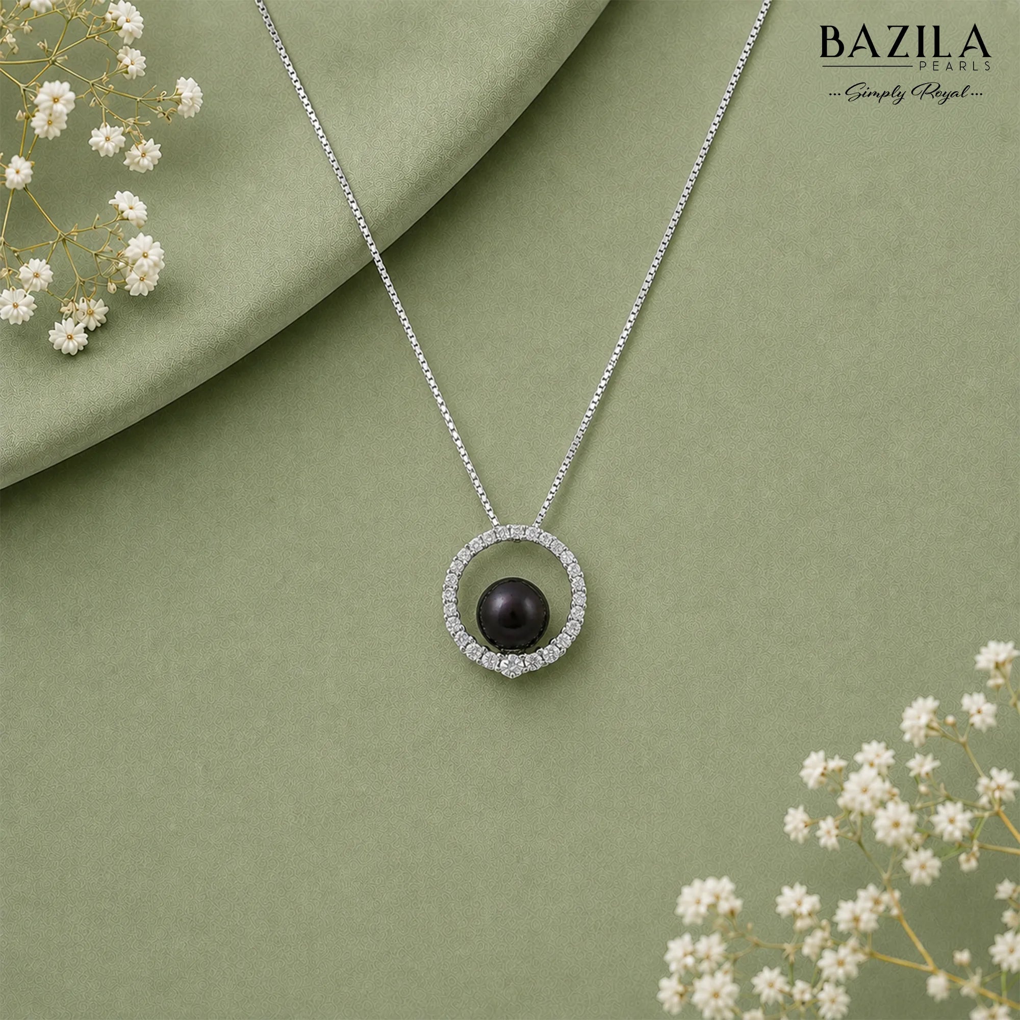 Onyx Halo Pearl Pendant