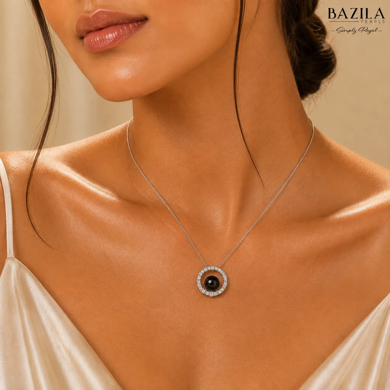 Onyx Halo Pearl Pendant