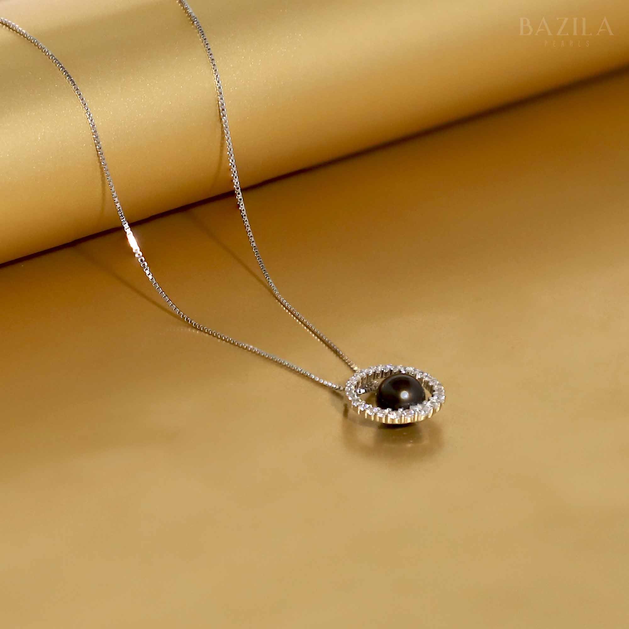 Onyx Halo Pearl Pendant