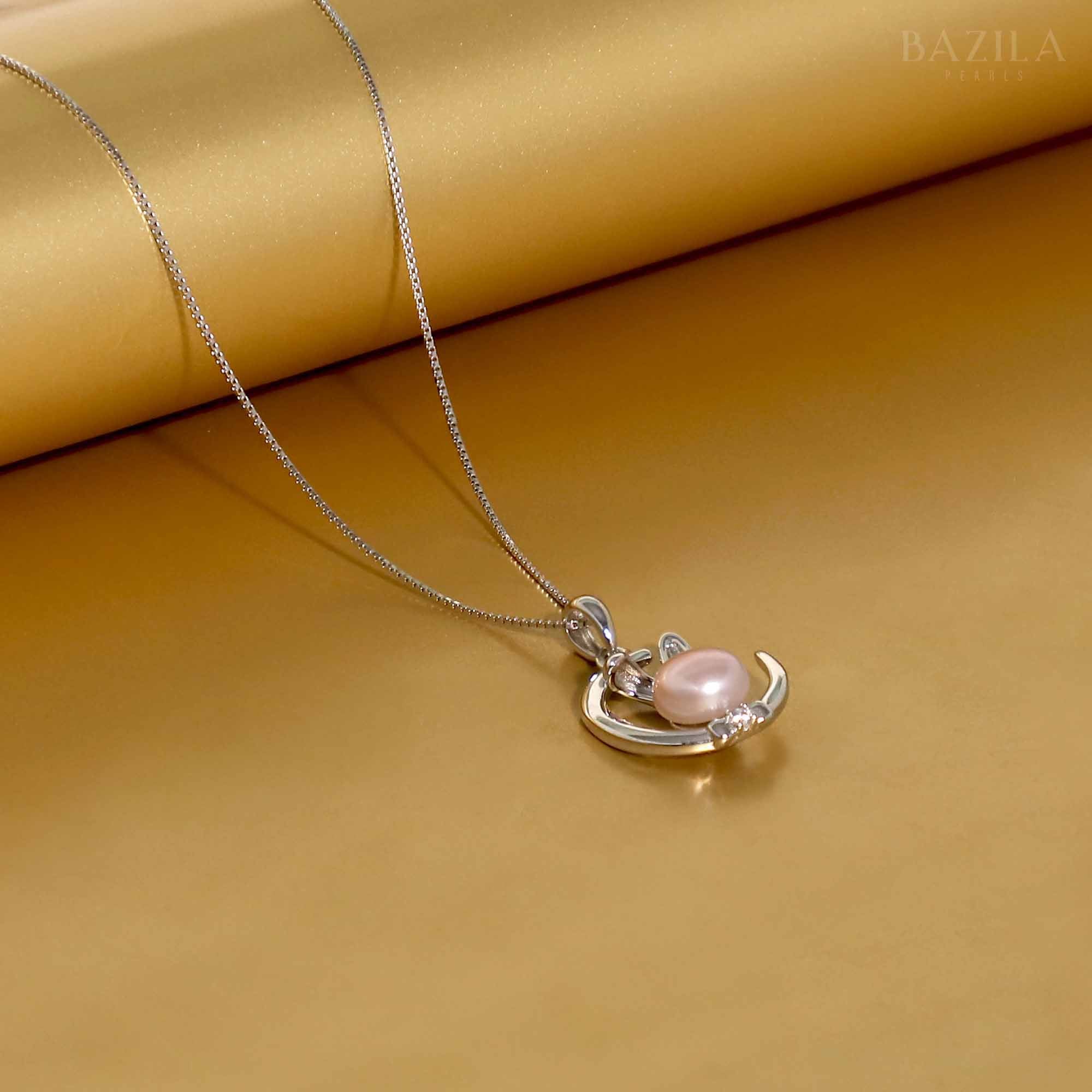 Pink Button Pearl Pendant with Sterling Silver Chain