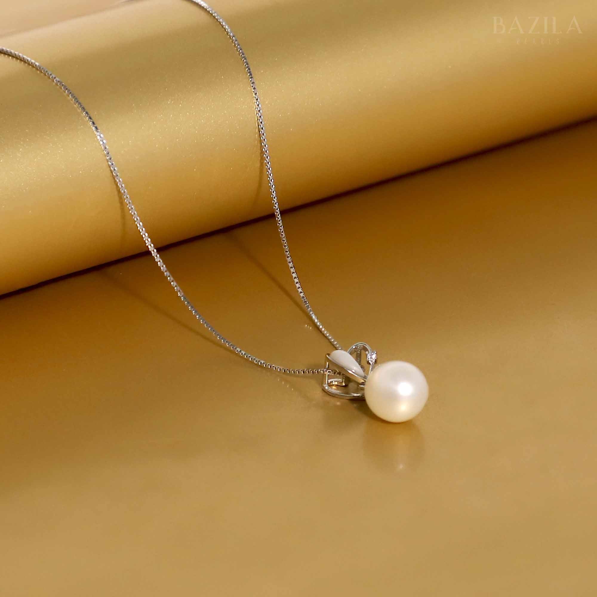 Elegant White Pearl Pendant on Sterling Silver Chain