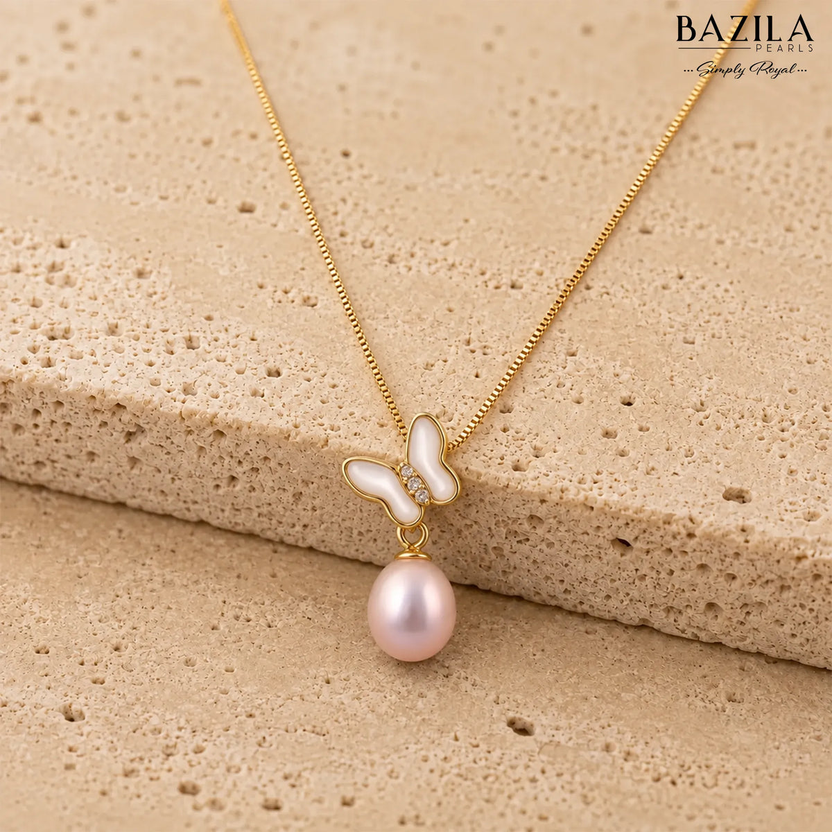 Elegant Pink Pearl Pendant on Classic Gold-Finish Chain