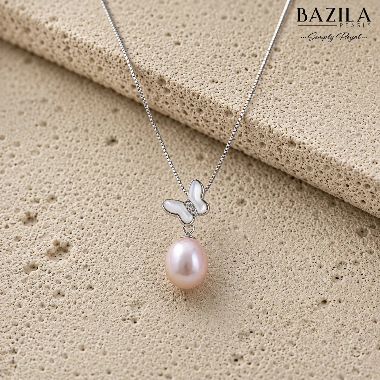 Butterfly-Inspired Pink Pearl Pendant on Sterling Silver Chain