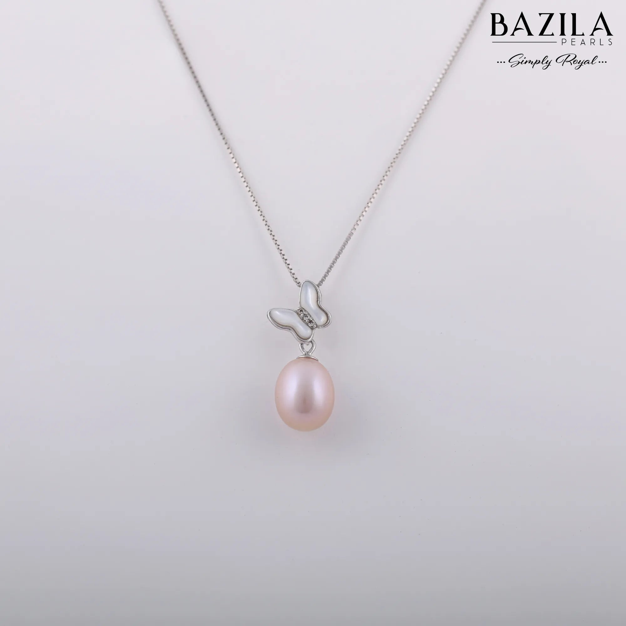 Butterfly-Inspired Pink Pearl Pendant on Sterling Silver Chain