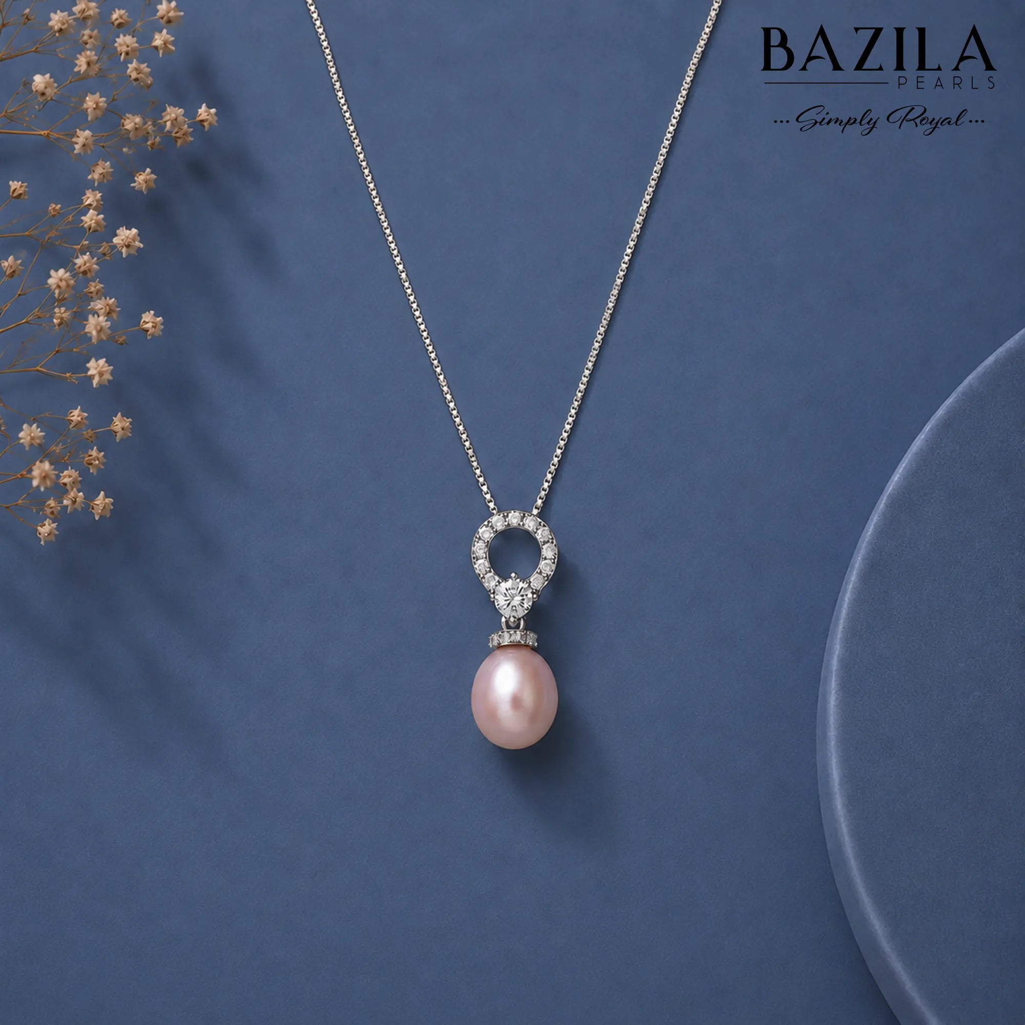 AAA Pink Drop Pearl Pendant on Lustrous White Chain