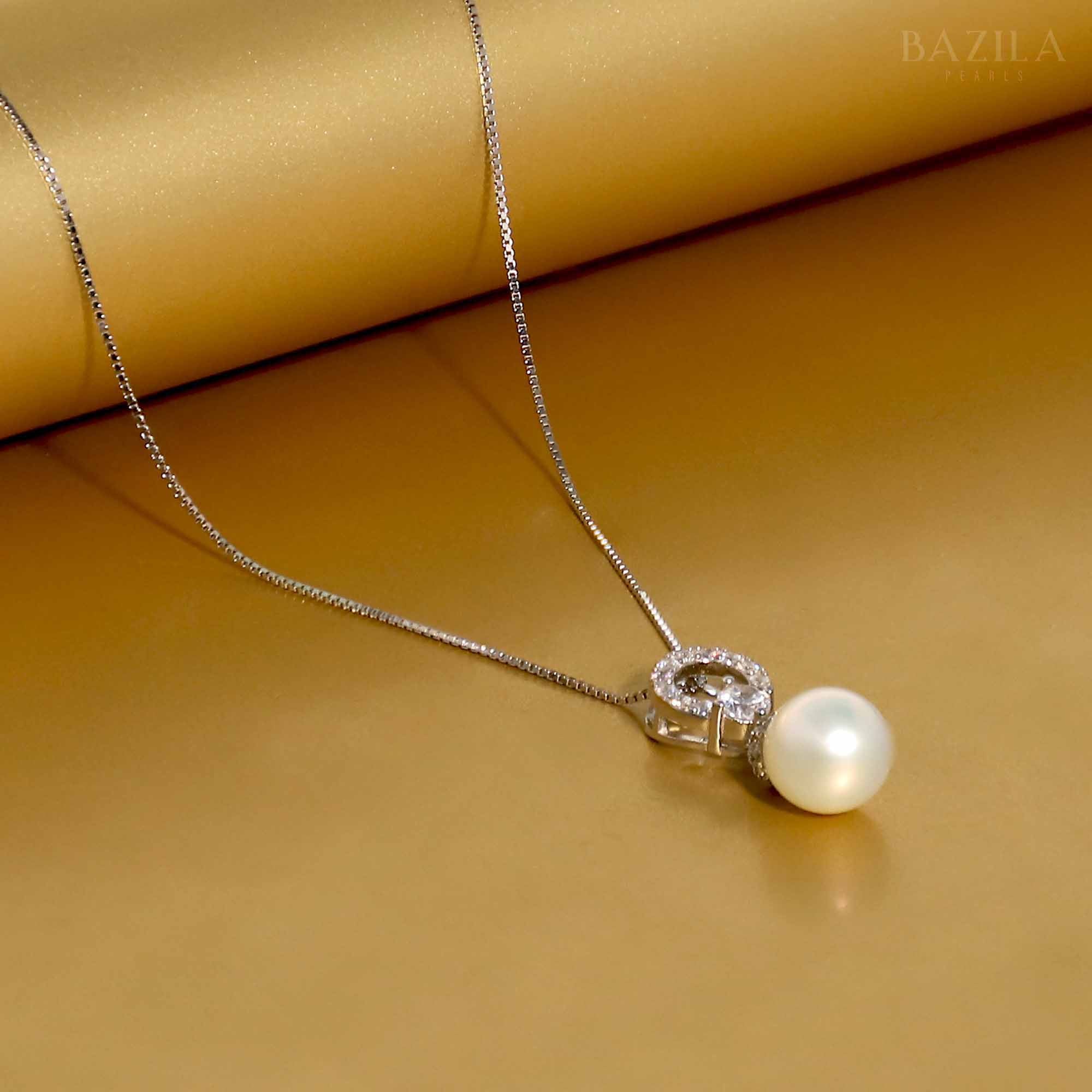 AAA White Drop Pearl Pendant Paired with Classic Gold Chain