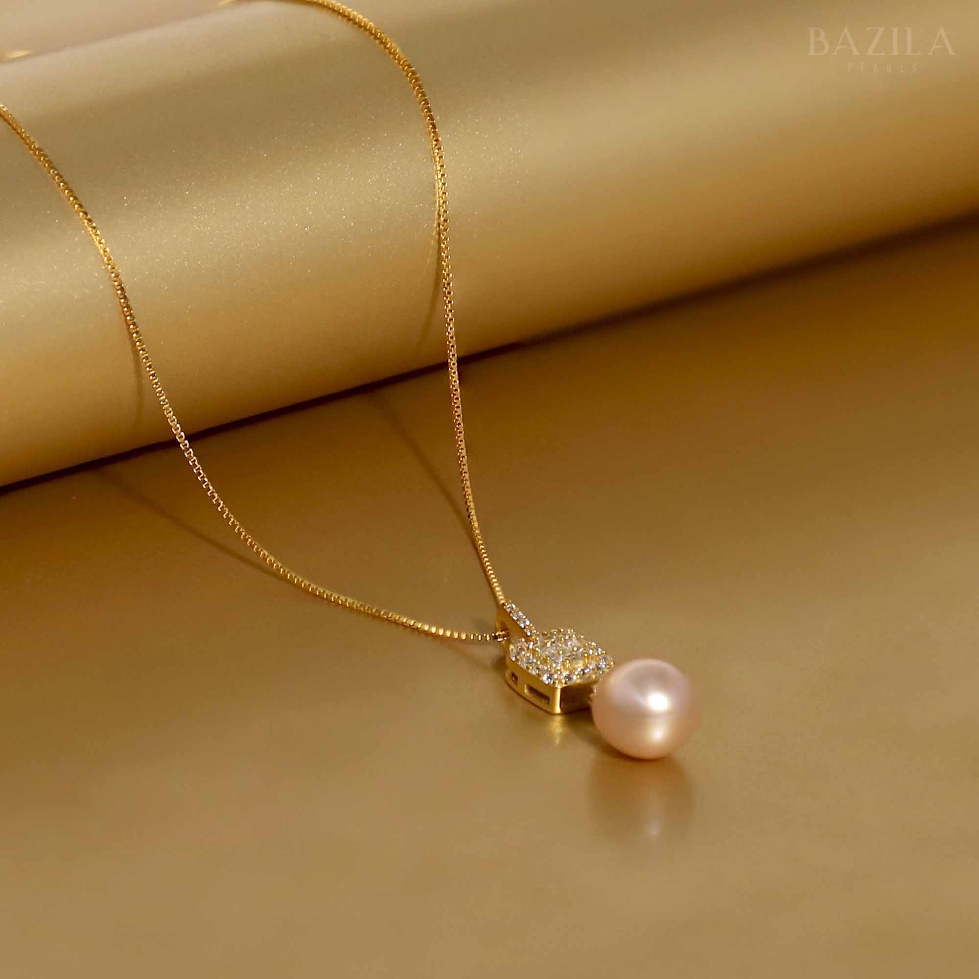 Radiant Grace with 8mm AAA Drop Pearl Pendant - Gold