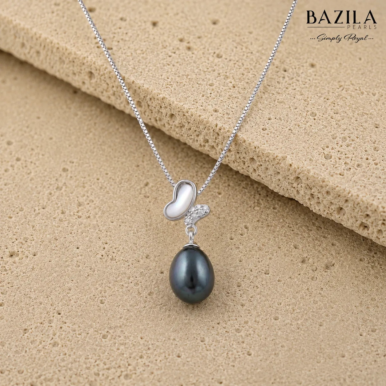 Black Pearl Clover Pendant on Sterling Silver Chain