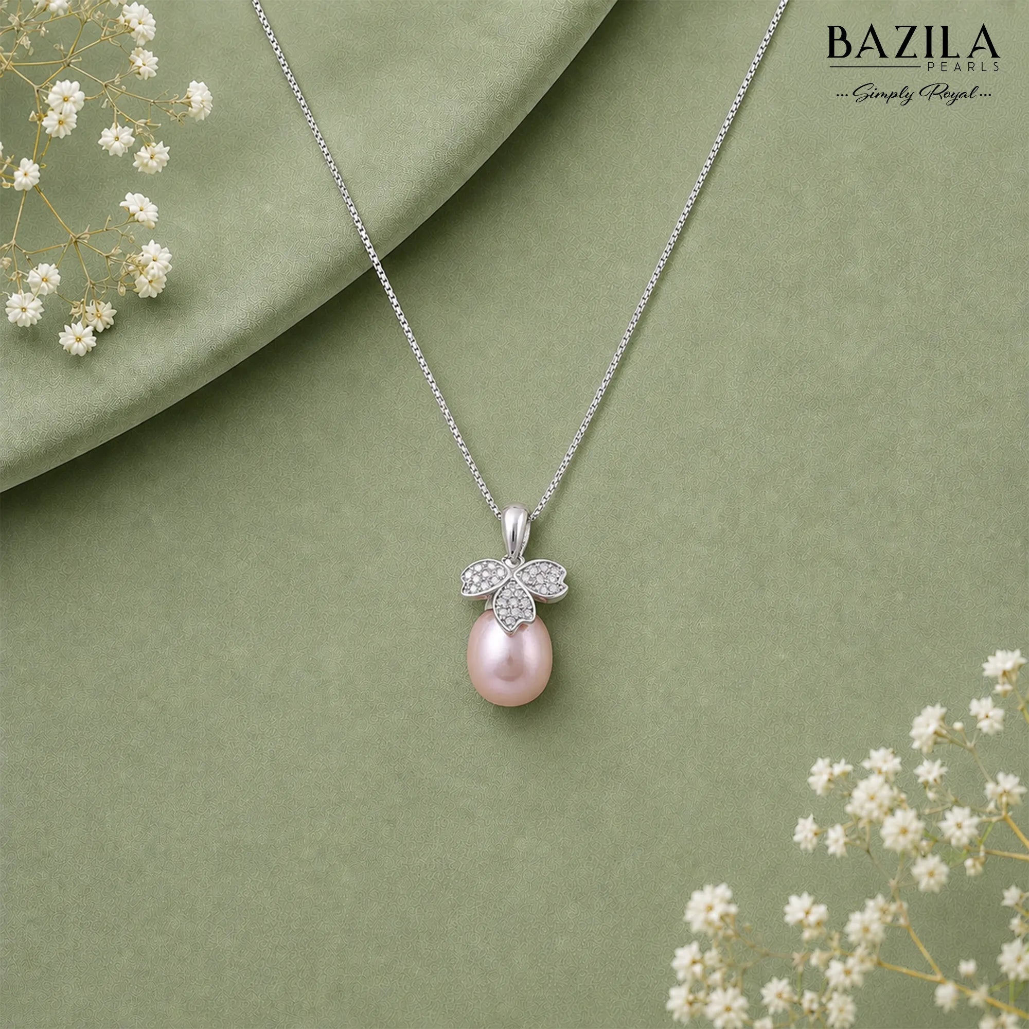 Silver Butterfly Drop Pendant with Pink Freshwater Pearl