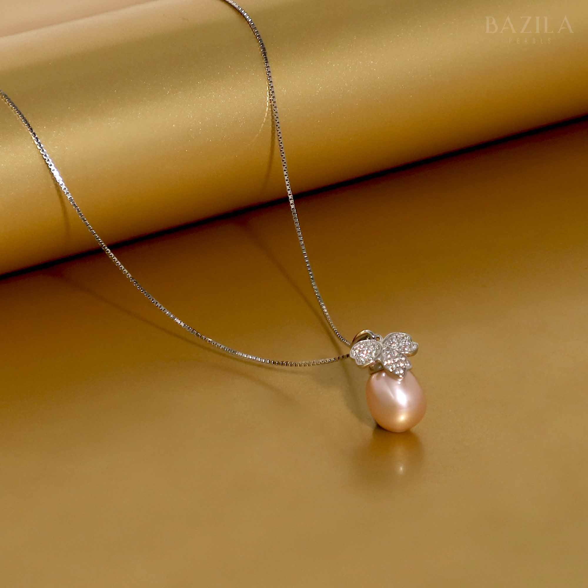 Silver Butterfly Drop Pendant with Pink Freshwater Pearl