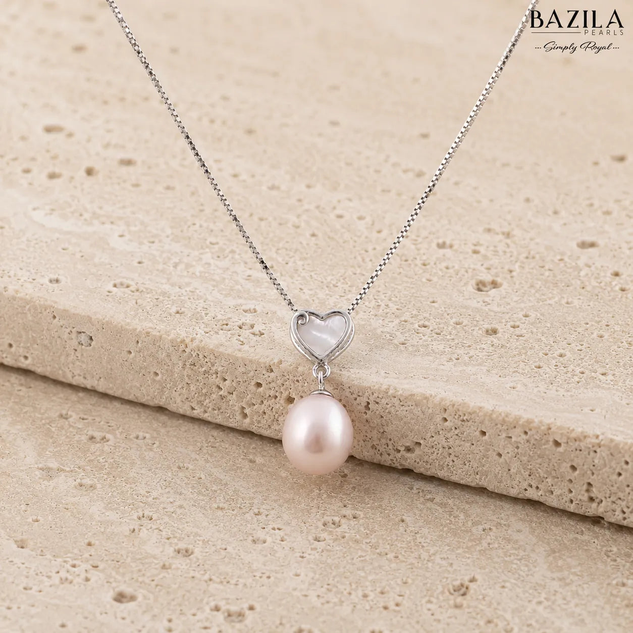 Pink Drop Pearl Pendant with Silver Heart Accent