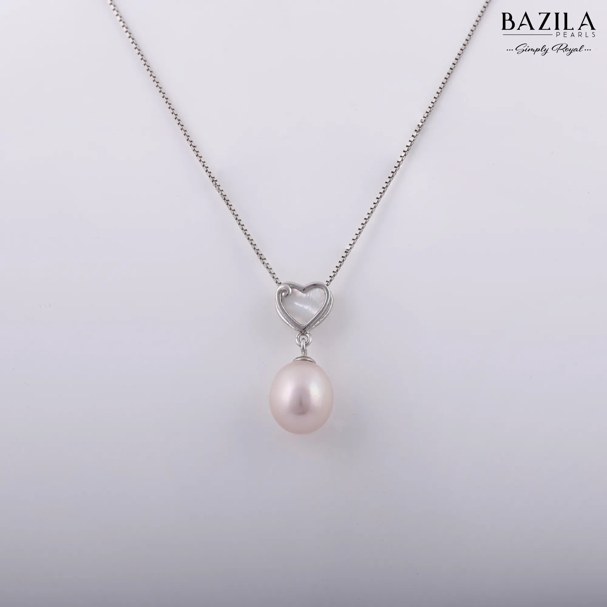 Pink Drop Pearl Pendant with Silver Heart Accent