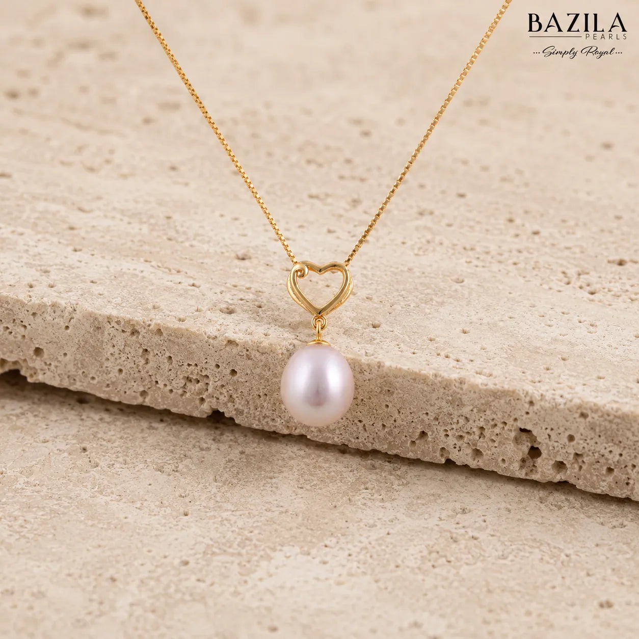 Pink Drop Pearl Pendant with Golden Heart Accent