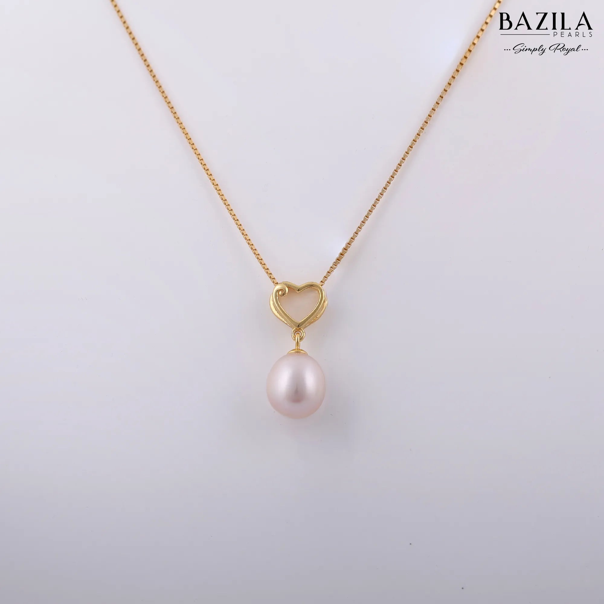 Pink Drop Pearl Pendant with Golden Heart Accent