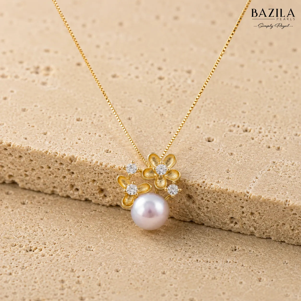 Pink Button Pearl Pendant with Gold Floral Crystal Accent