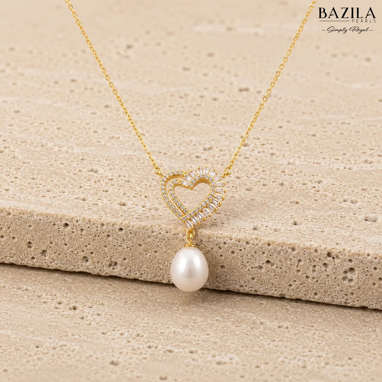 White Drop Pearl Pendant on Classic Gold-Finish Chain