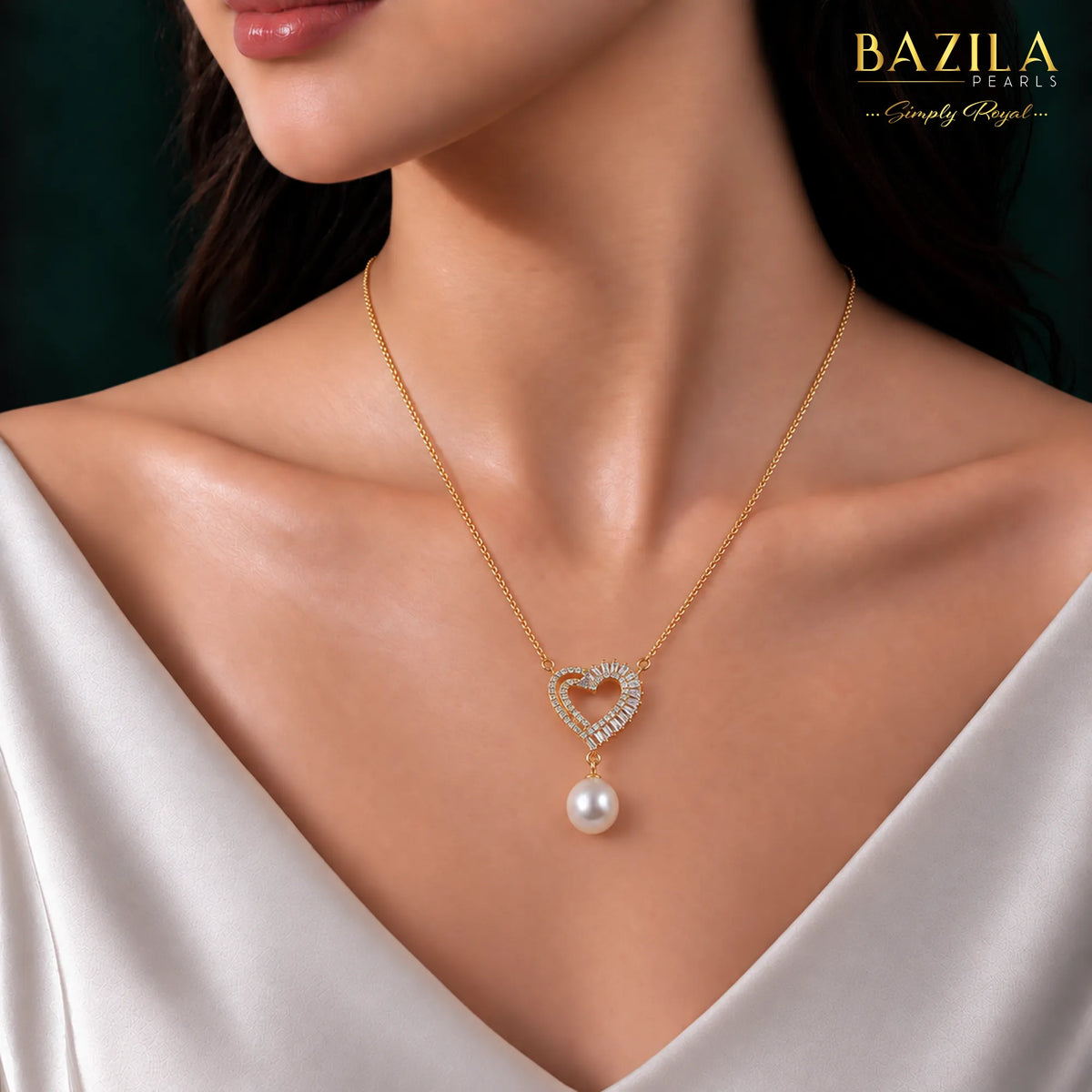 White Drop Pearl Pendant on Classic Gold-Finish Chain