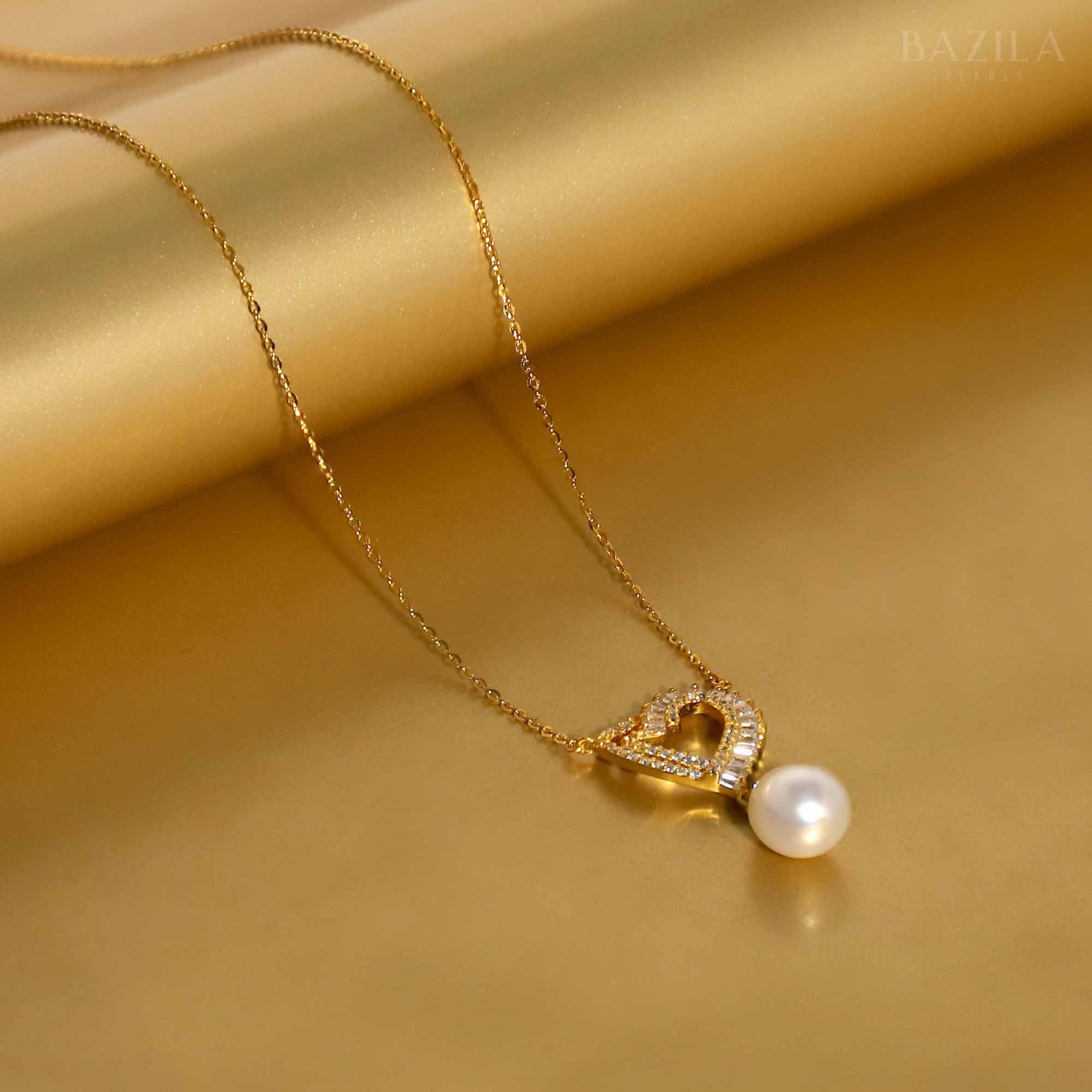 White Drop Pearl Pendant on Classic Gold Chain