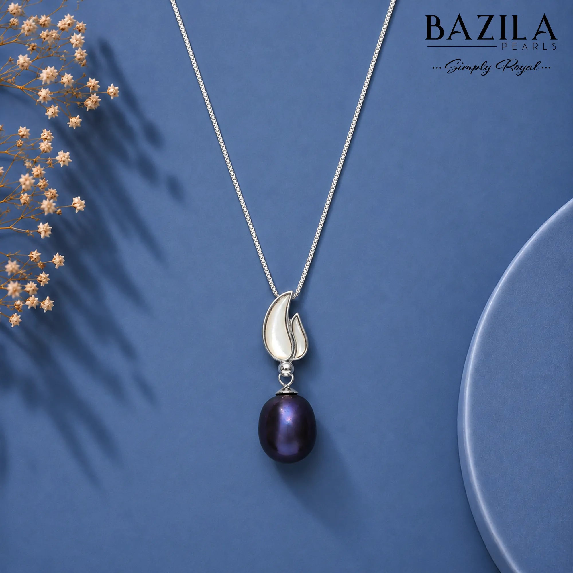 Black Drop Pearl Pendant on a Sleek Silver Chain