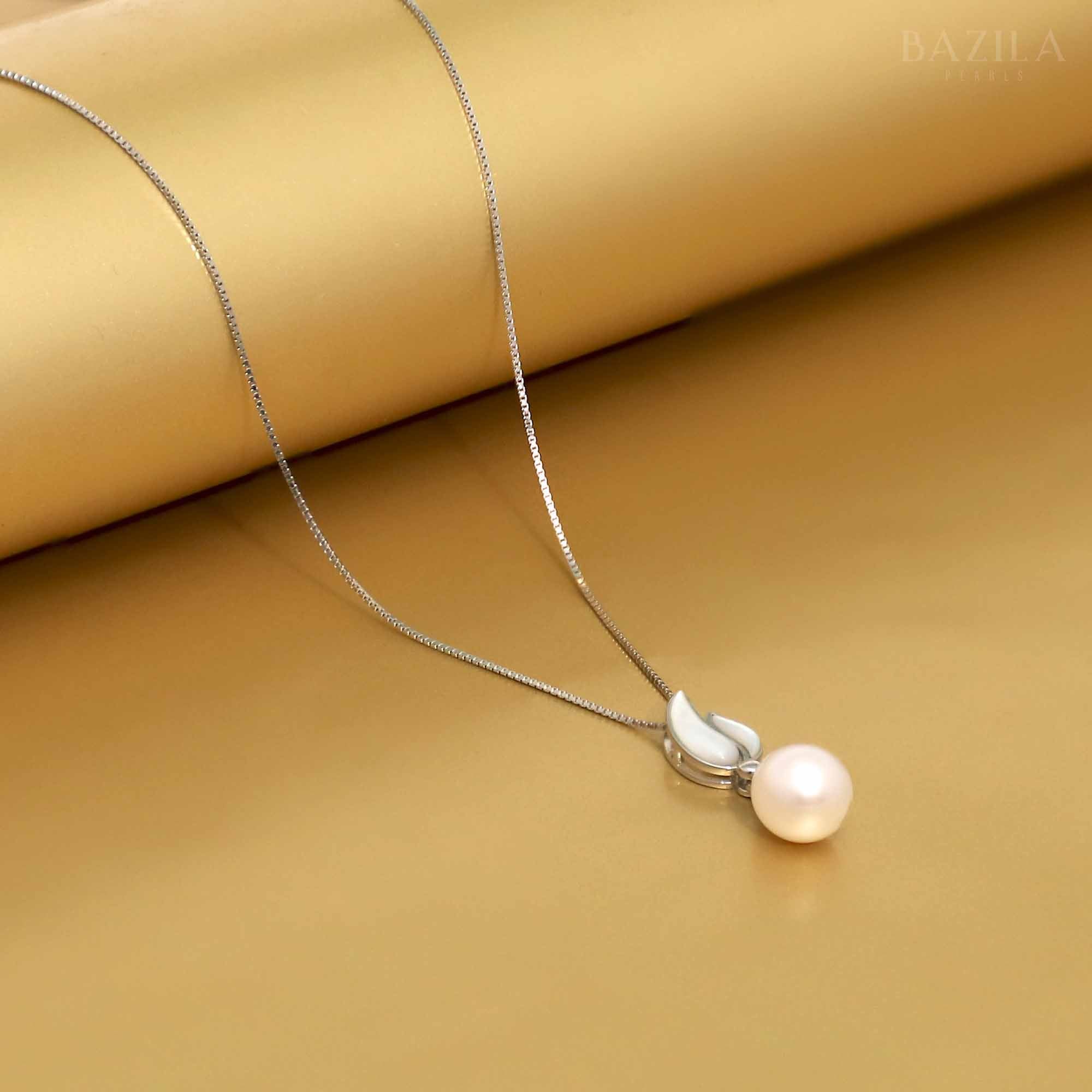 White Pearl Drop Pendant on Silver-Tone Chain