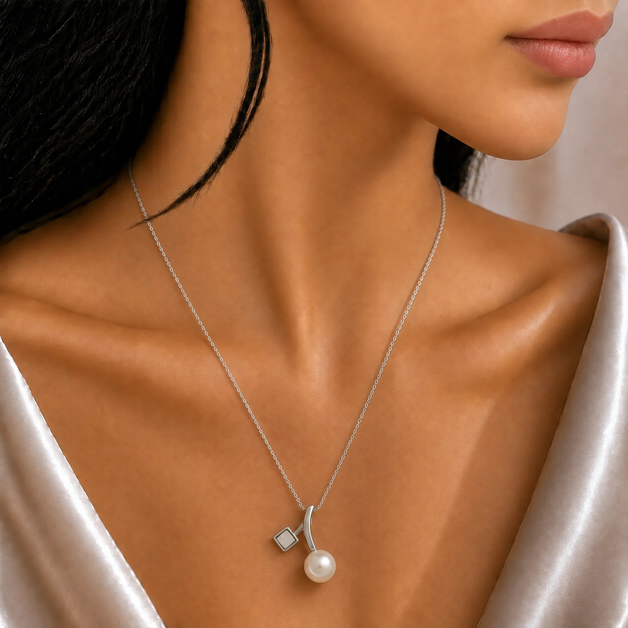 Celestial Drop Pendant – White on White Elegance