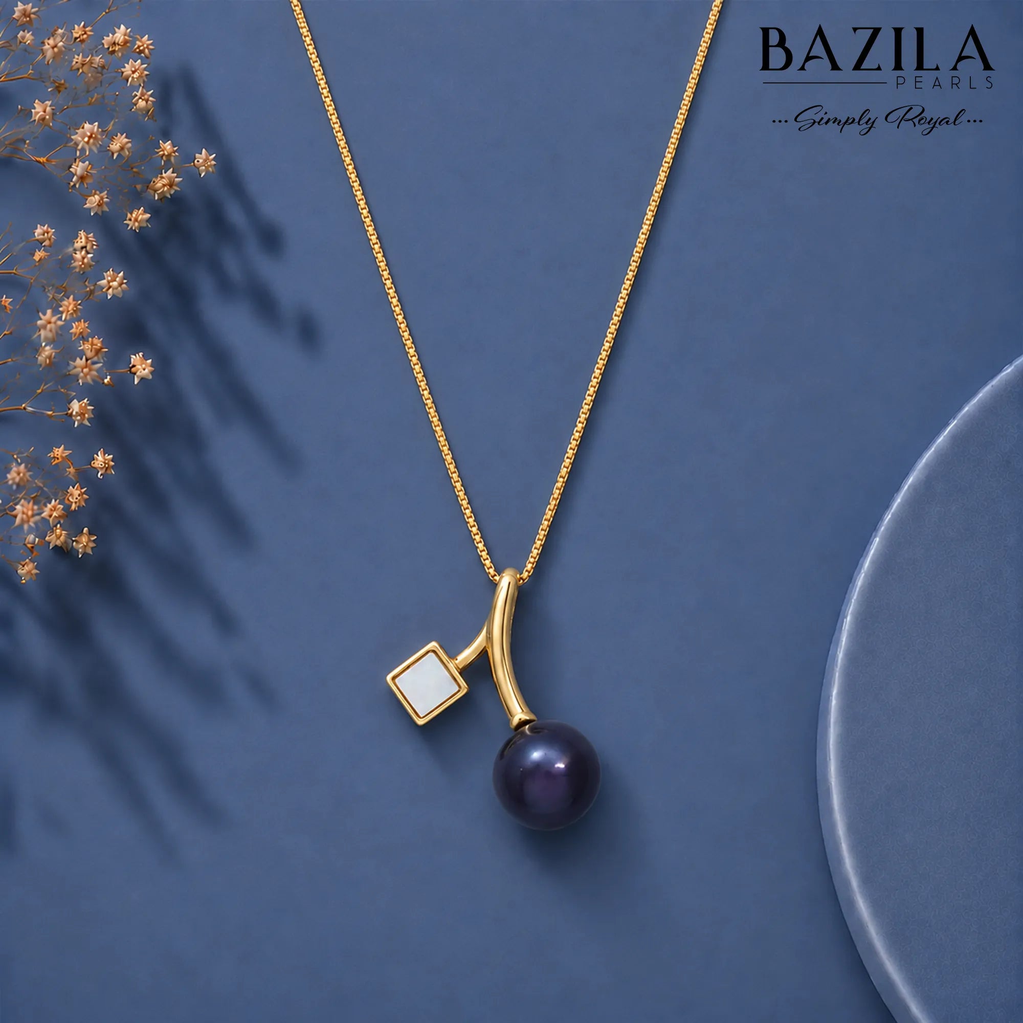 Celestial Drop Pearl Pendant – Black Pearl on Gold-Finish Chain