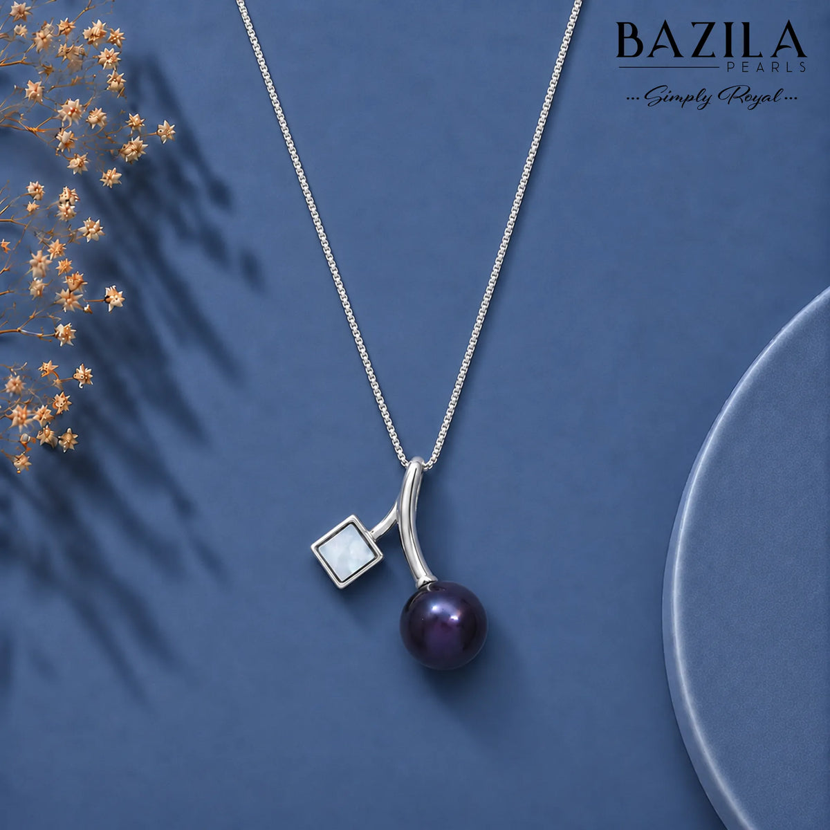 Celestial Drop Pearl Pendant – Black Pearl on White Chain
