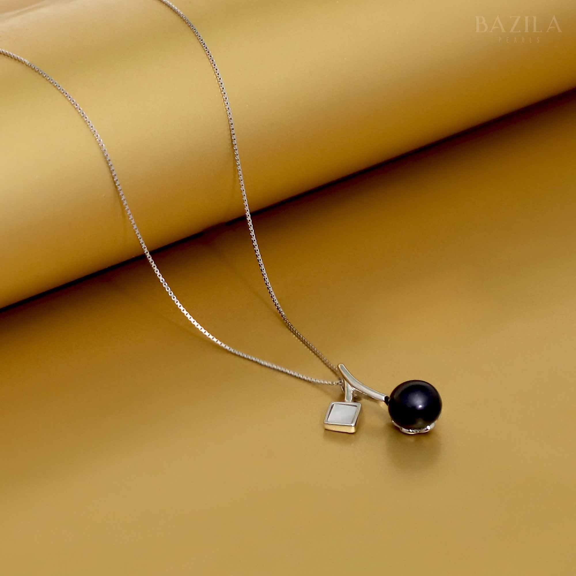 Celestial Drop Pearl Pendant – Black Pearl on White Chain