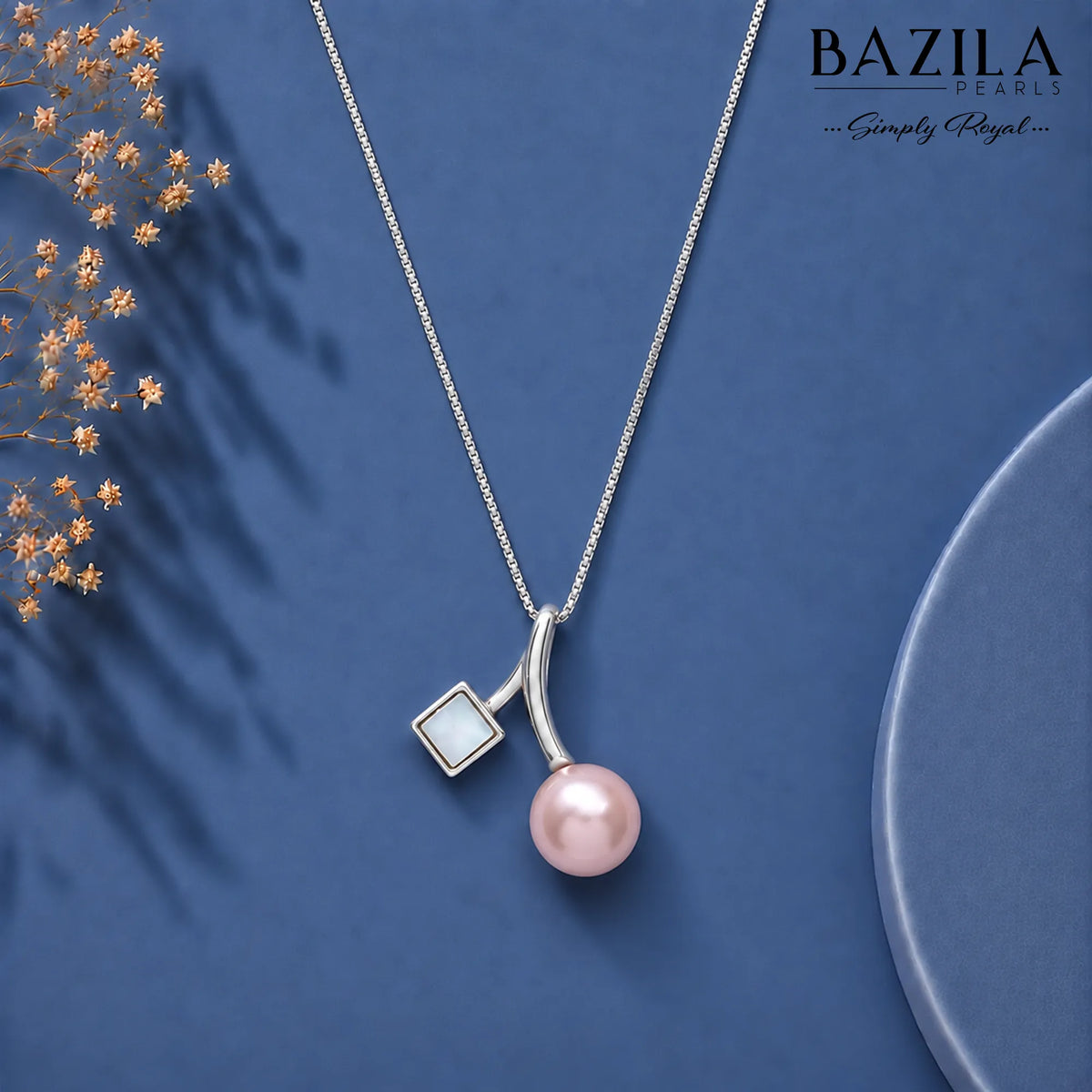 Celestial Drop Pearl Pendant – Pink Pearl on White Chain