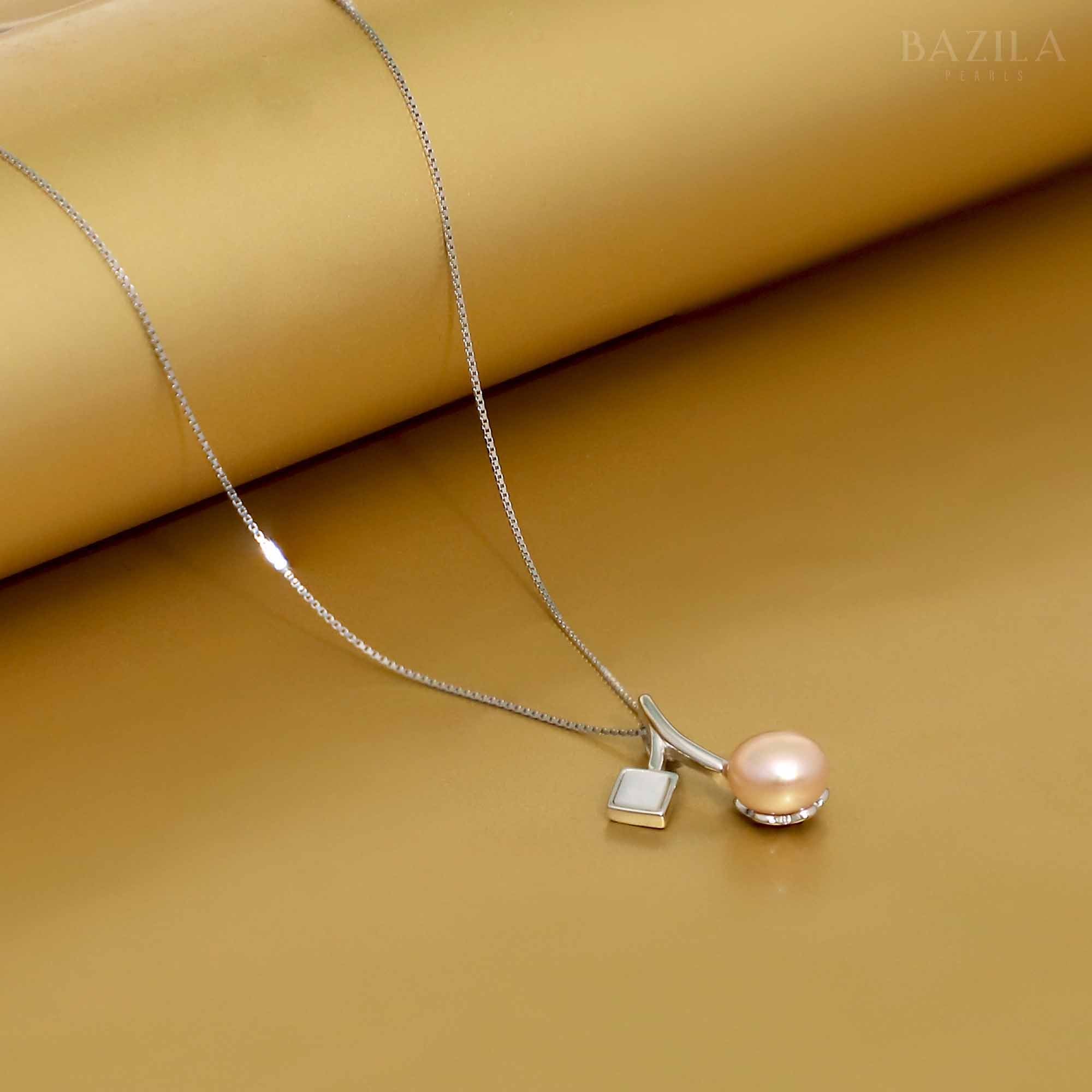 Celestial Drop Pearl Pendant – Pink Pearl on White Chain