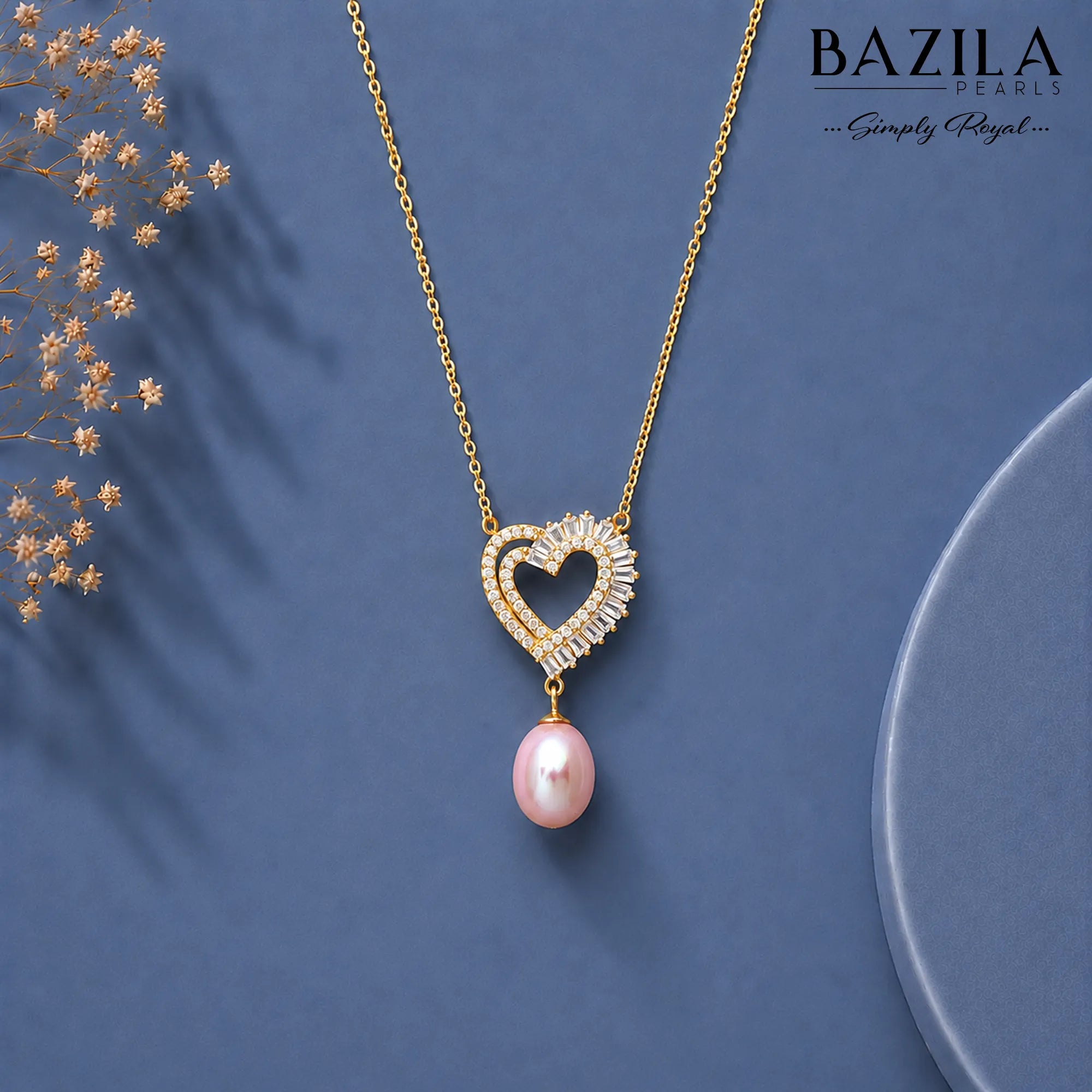 Timeless Elegance Drop Pearl Pendant – Golden Chain with Pink Pearl