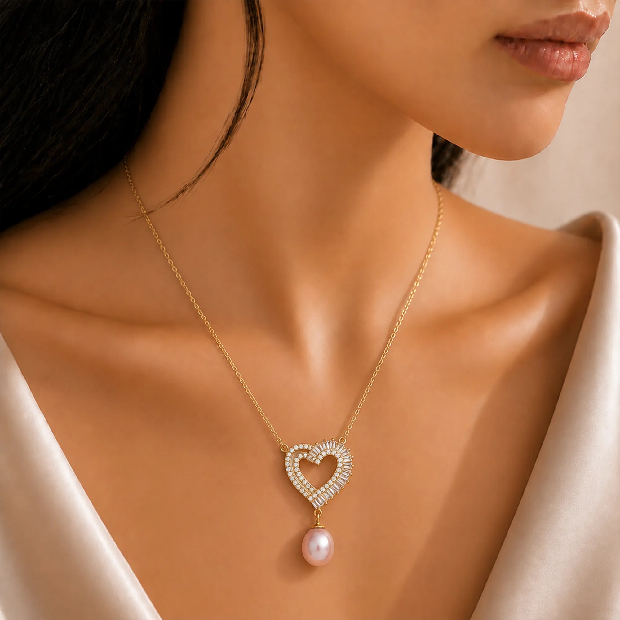 Timeless Elegance Drop Pearl Pendant – Golden Chain with Pink Pearl