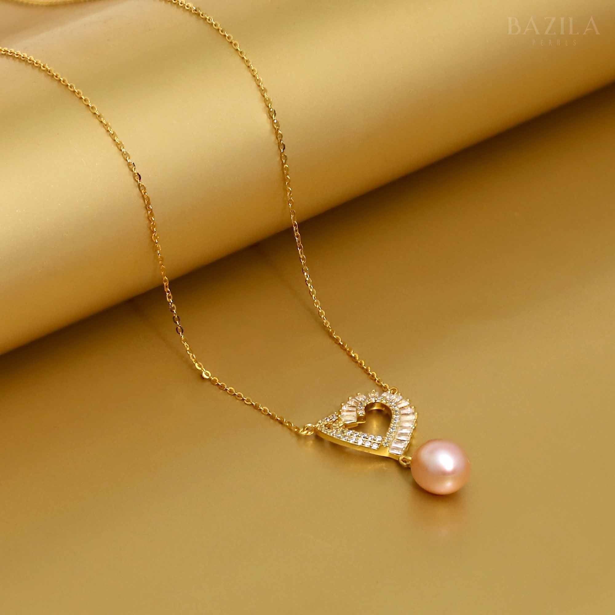 Timeless Elegance Drop Pearl Pendant – Golden Chain with Pink Pearl