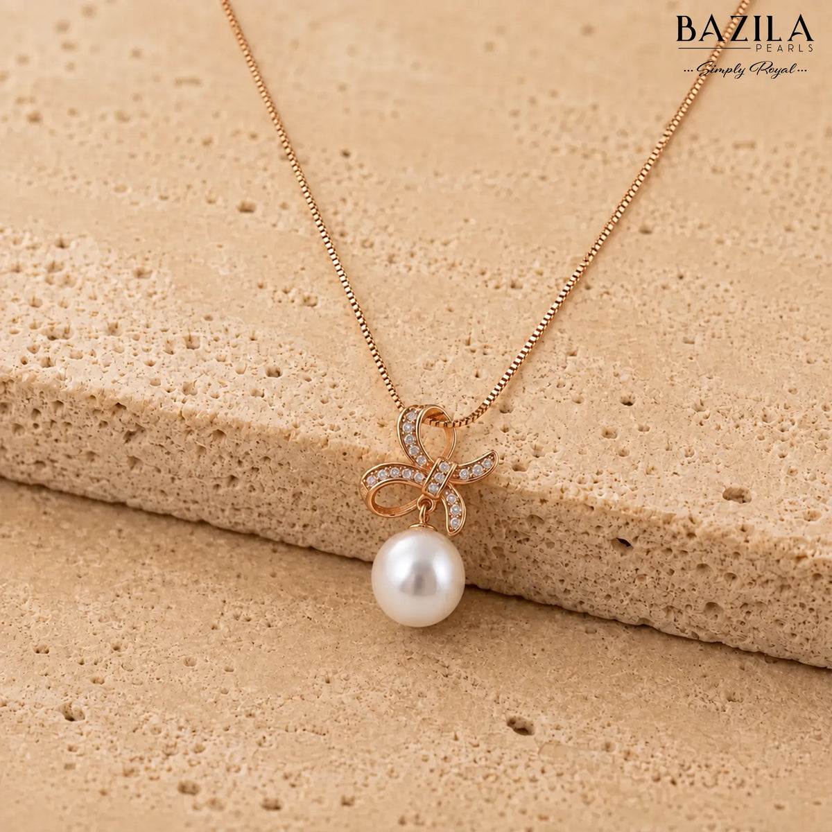 Classic White Pearl Pendant with Gold-Finish Chain & Elegant Studded Loop
