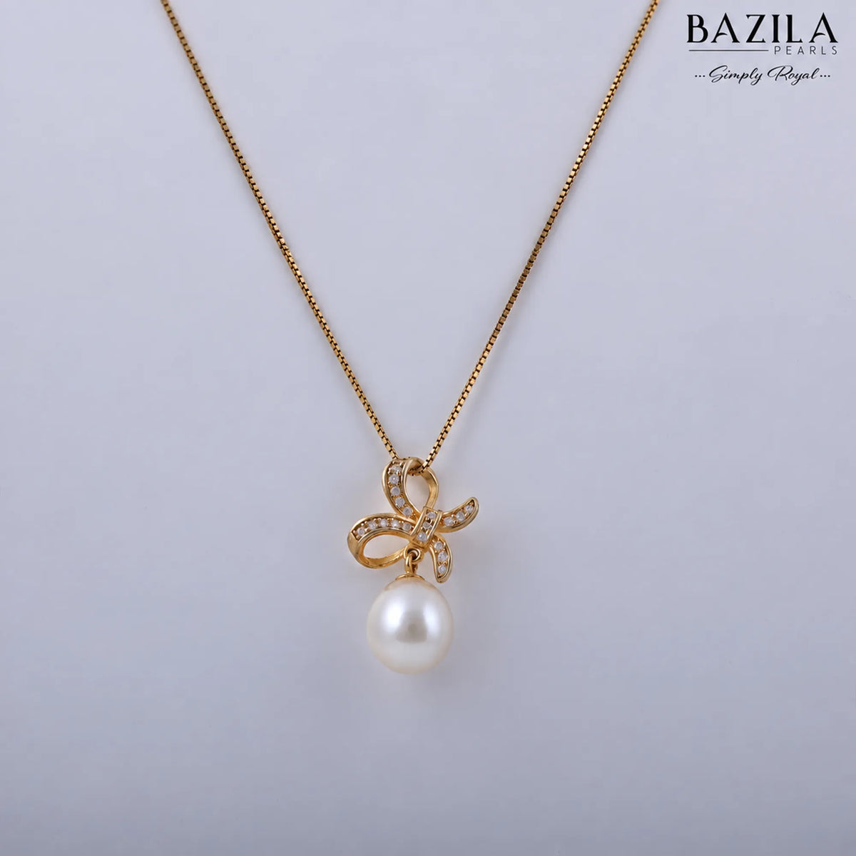 Classic White Pearl Pendant with Gold-Finish Chain & Elegant Studded Loop