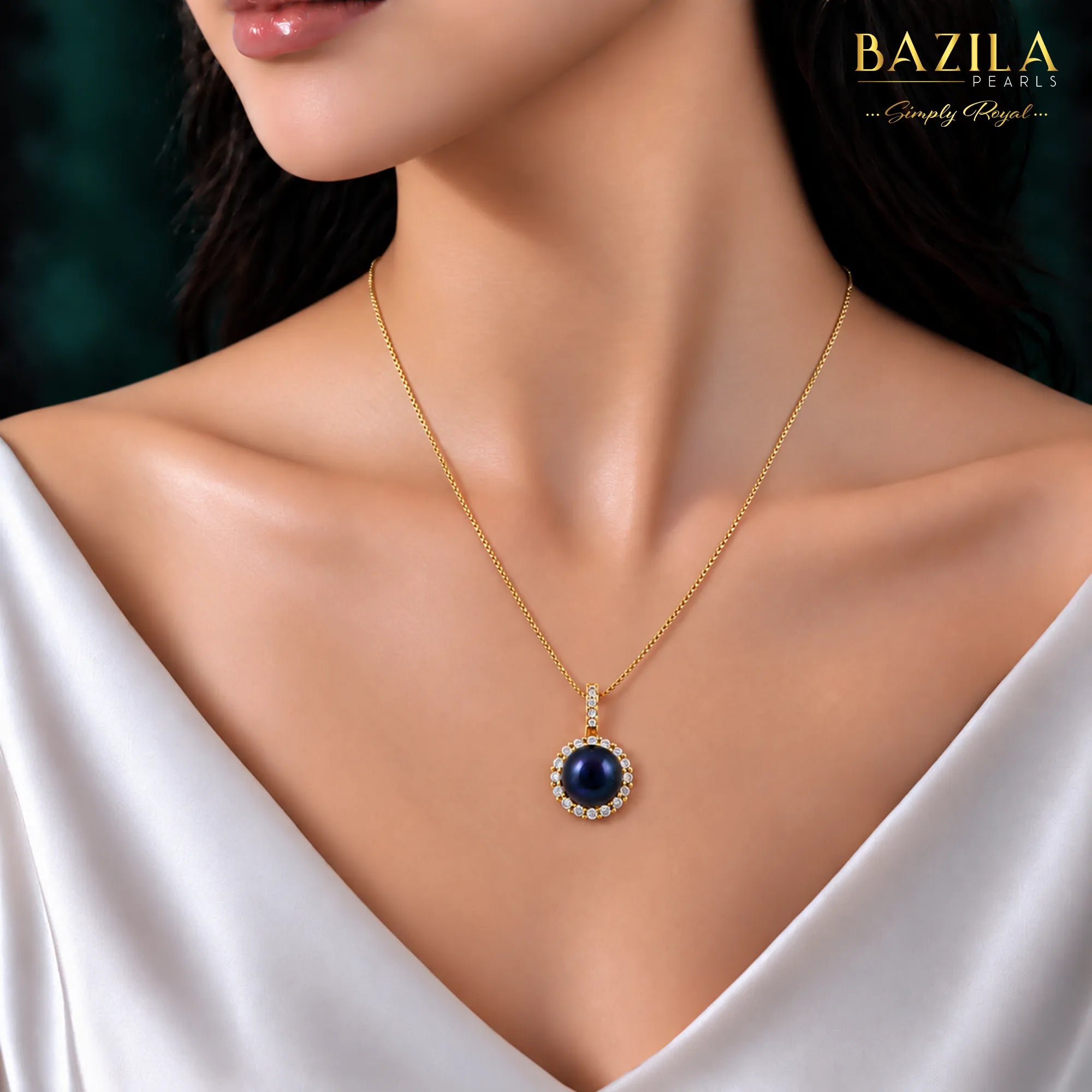 Dusky Elegance: Gold-Finish Chain, Black Pearl