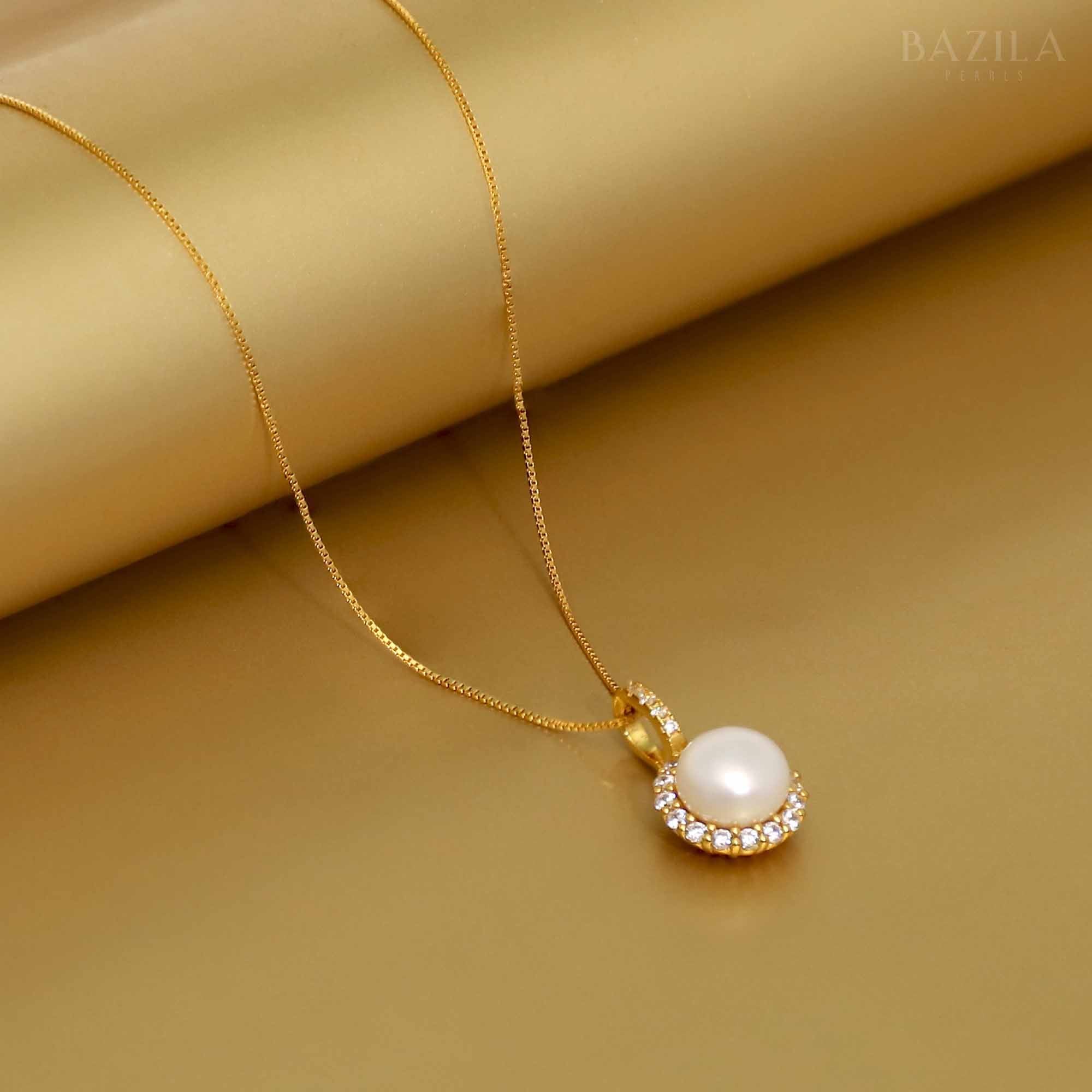 Pure Essence: White Button Pearl on Golden Chain