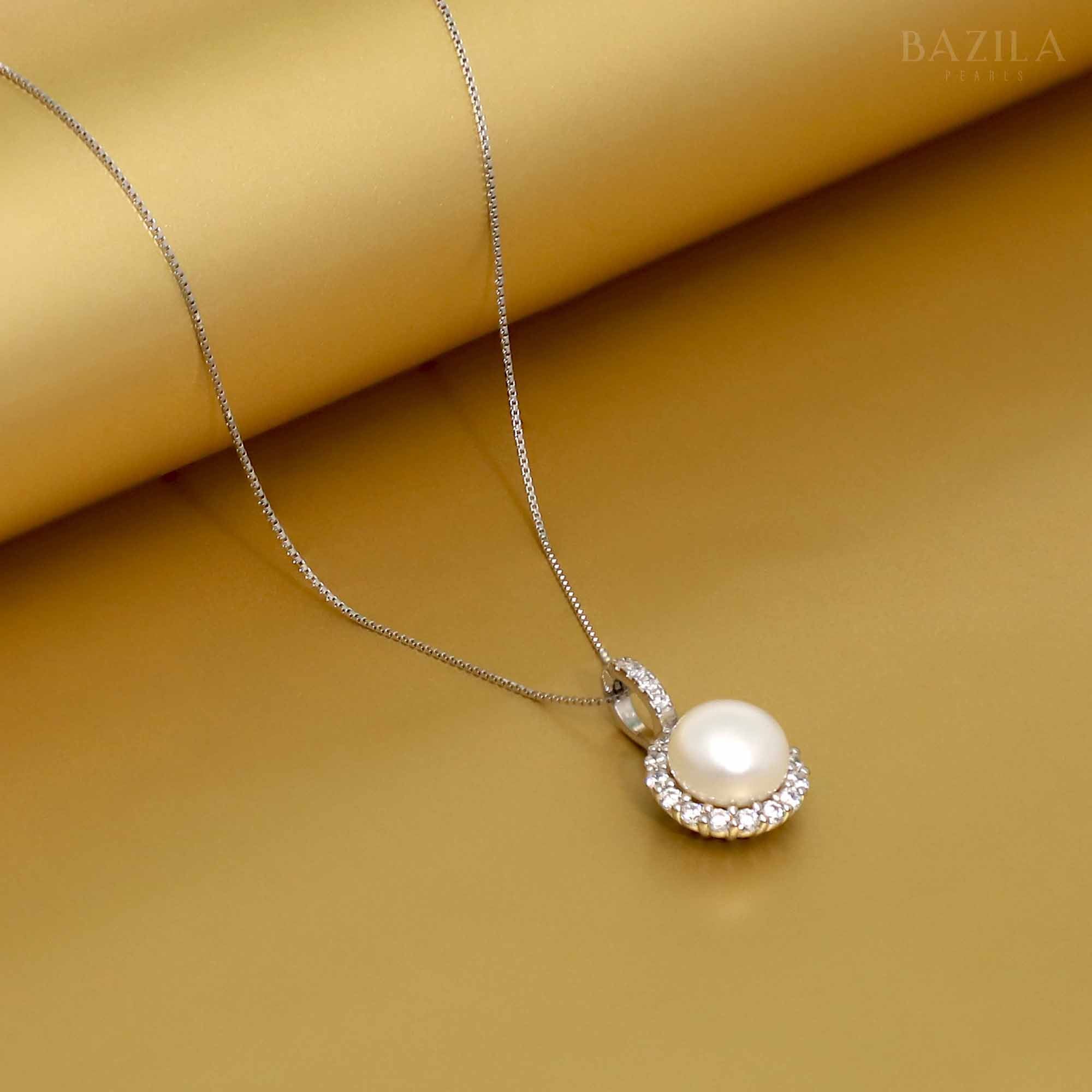 Rose Gold Haloed Pink Pearl Pendant
