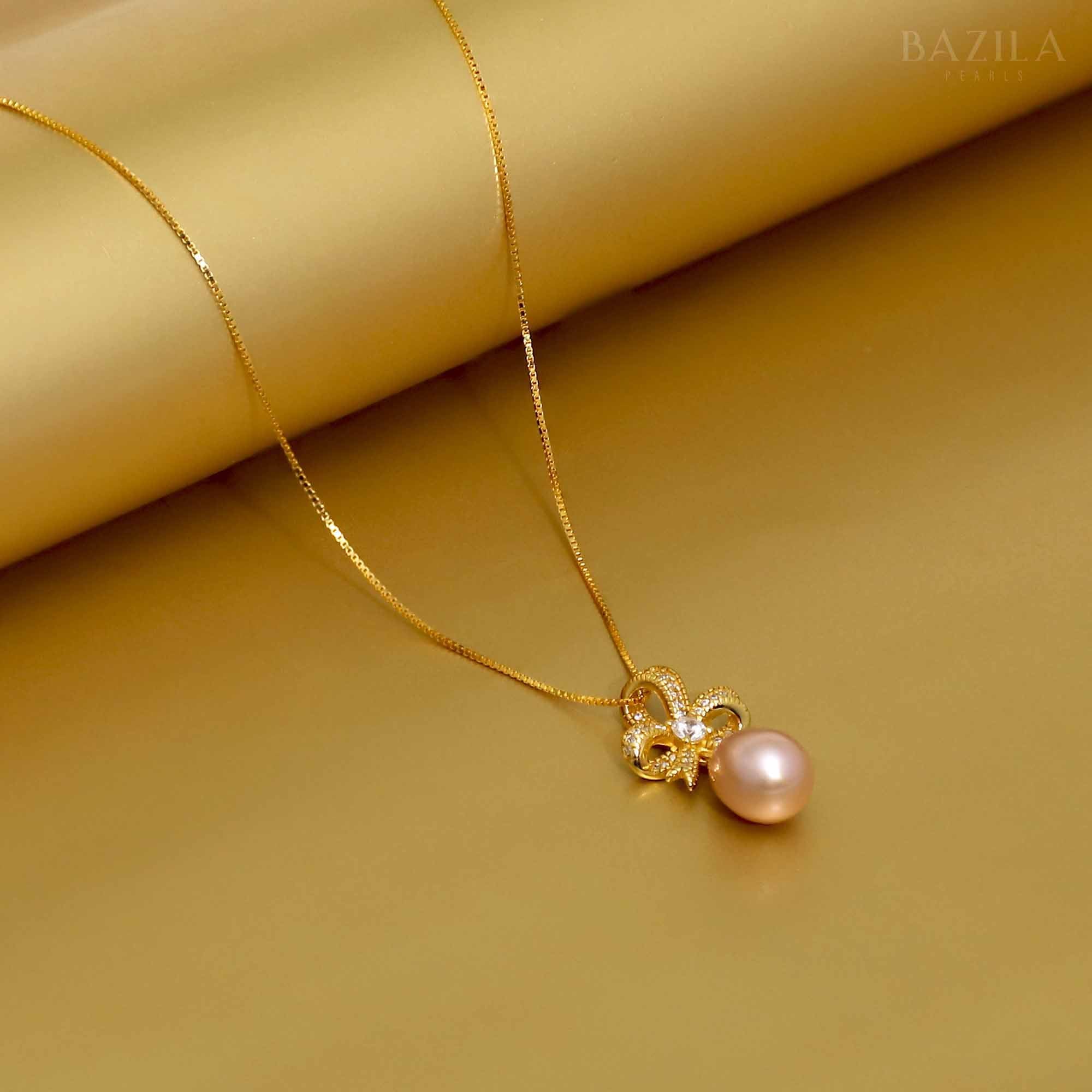 Rose Gold Haloed Pink Pearl Pendant