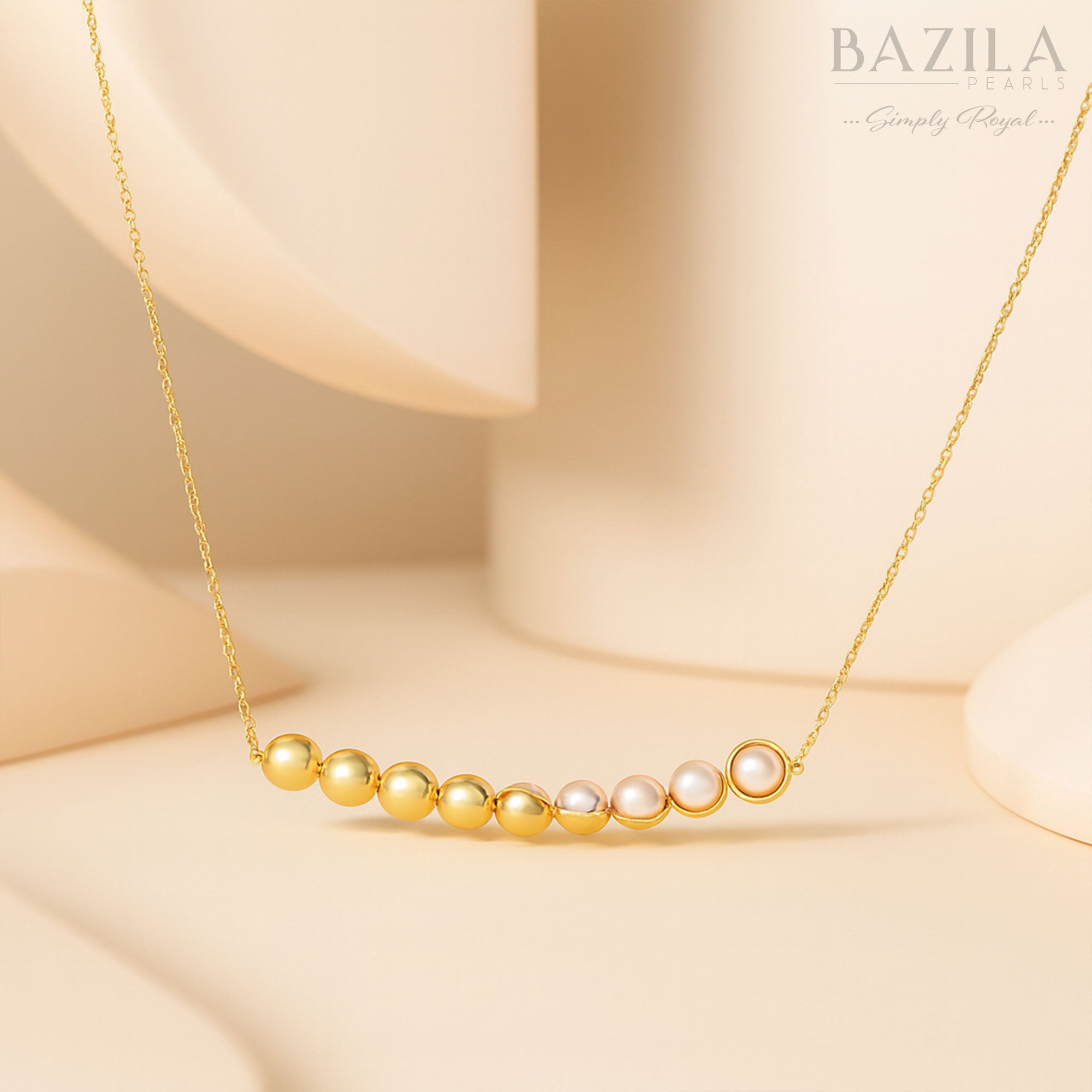 Minimalist Pearl and Gold Ball Linear Pendant