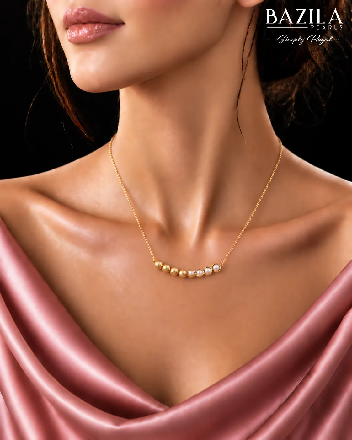 Minimalist Pearl and Gold Ball Linear Pendant