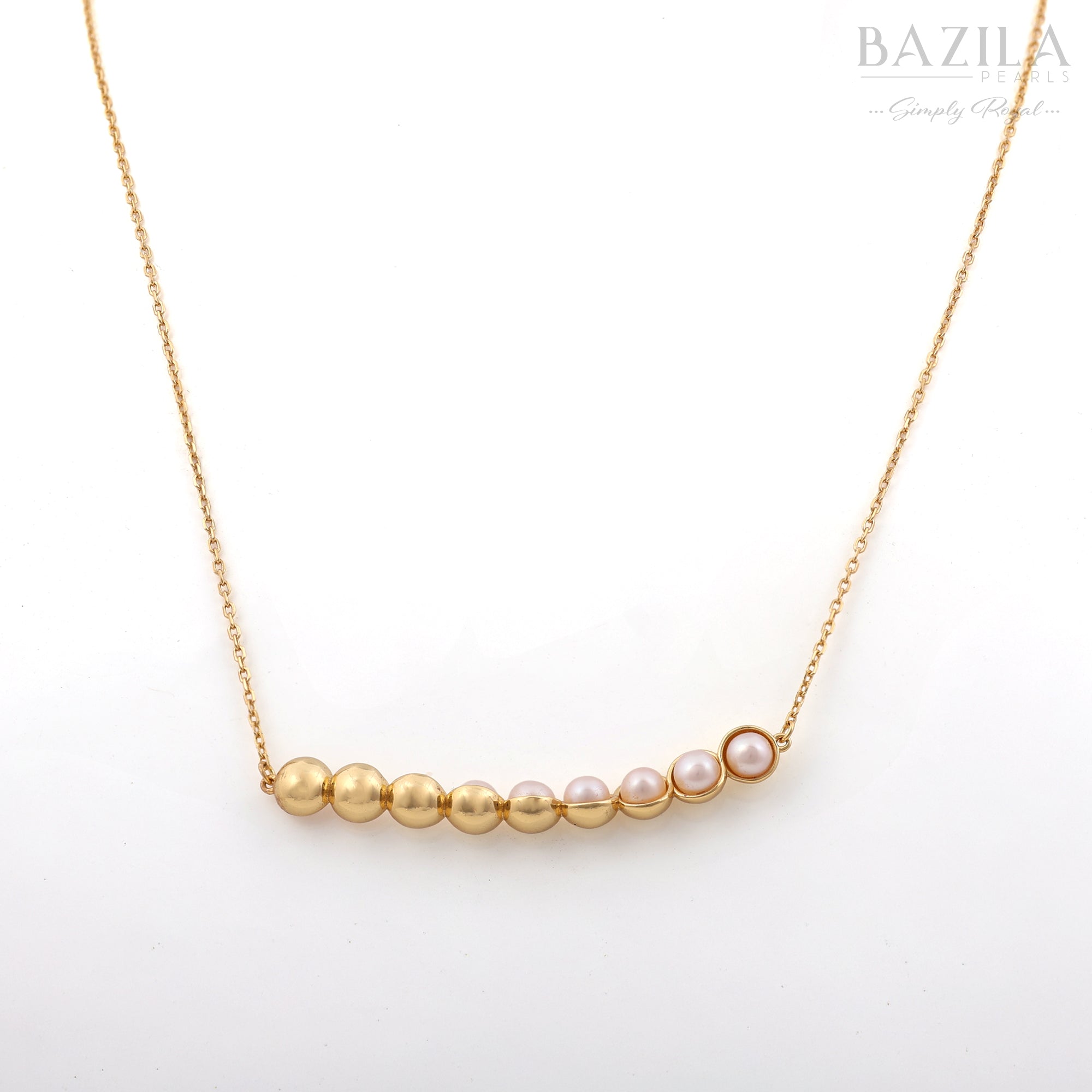 Minimalist Pearl and Gold Ball Linear Pendant
