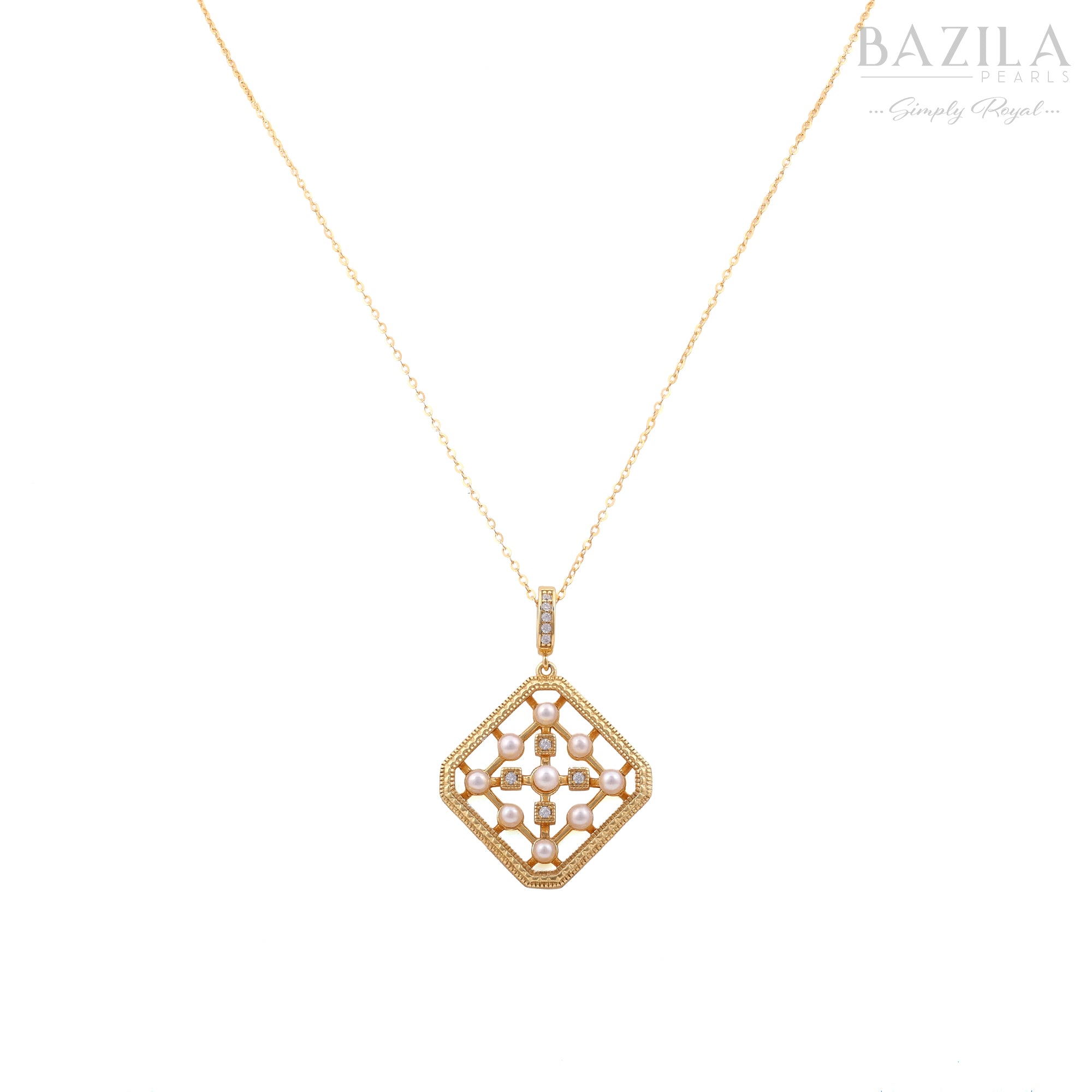 Elegant Pearl & CZ Square Filigree Pendant
