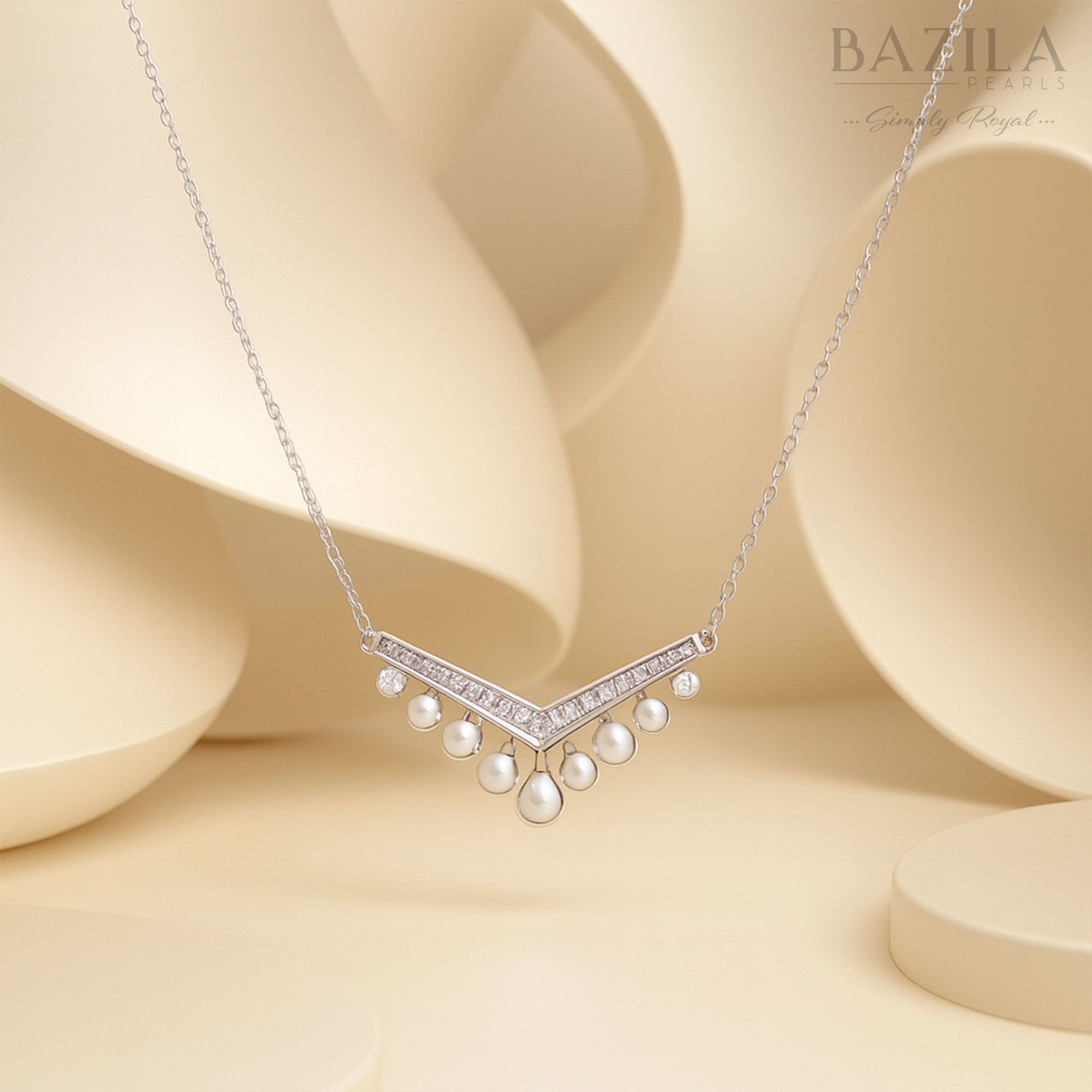 Elegant Pearl Dangle V-Bar Pendant