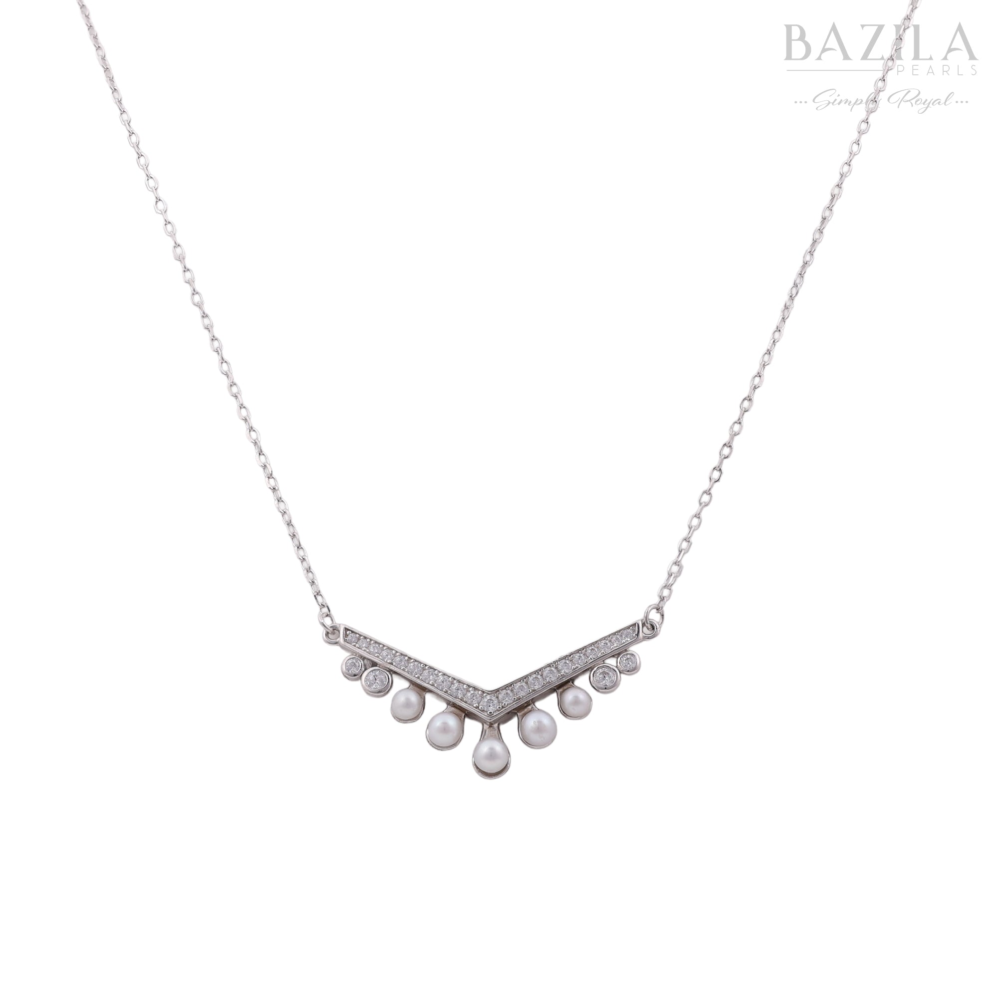 Elegant Pearl Dangle V-Bar Pendant
