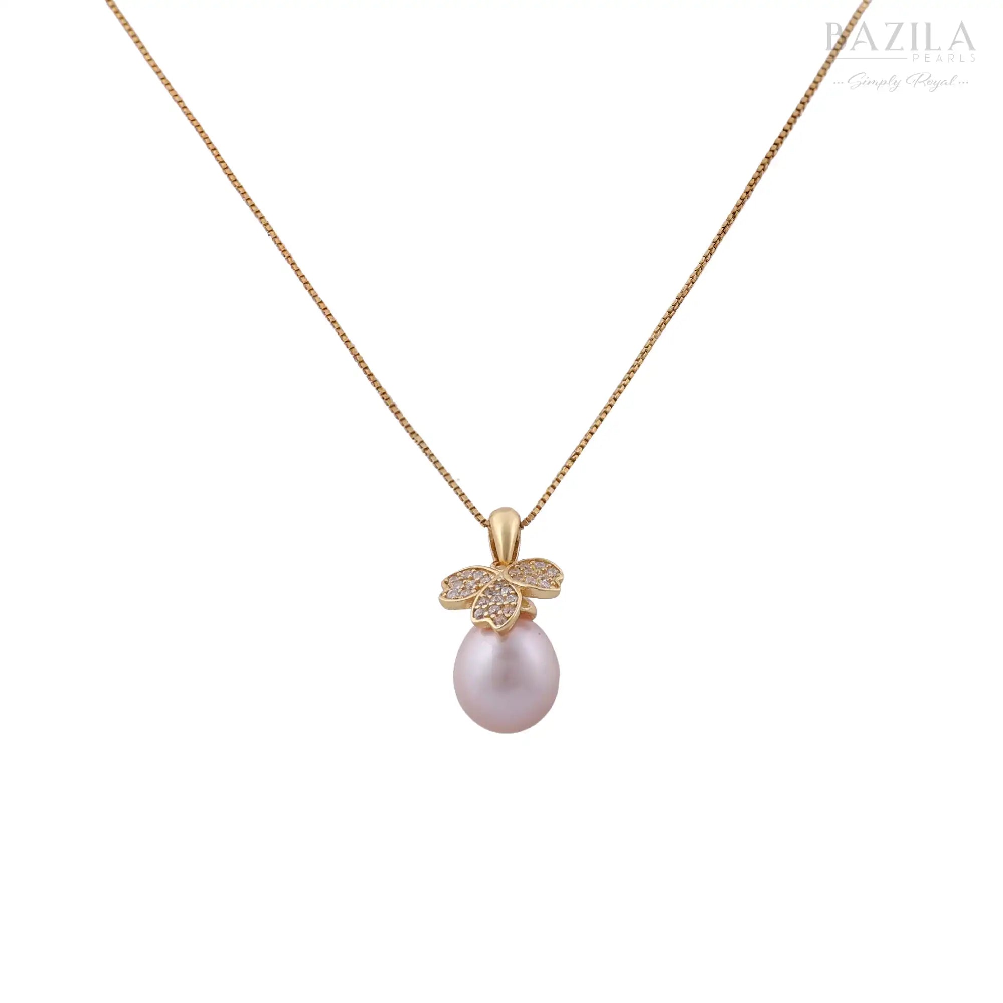 Pink Pearl Clover Pendant Necklace in Gold Finish