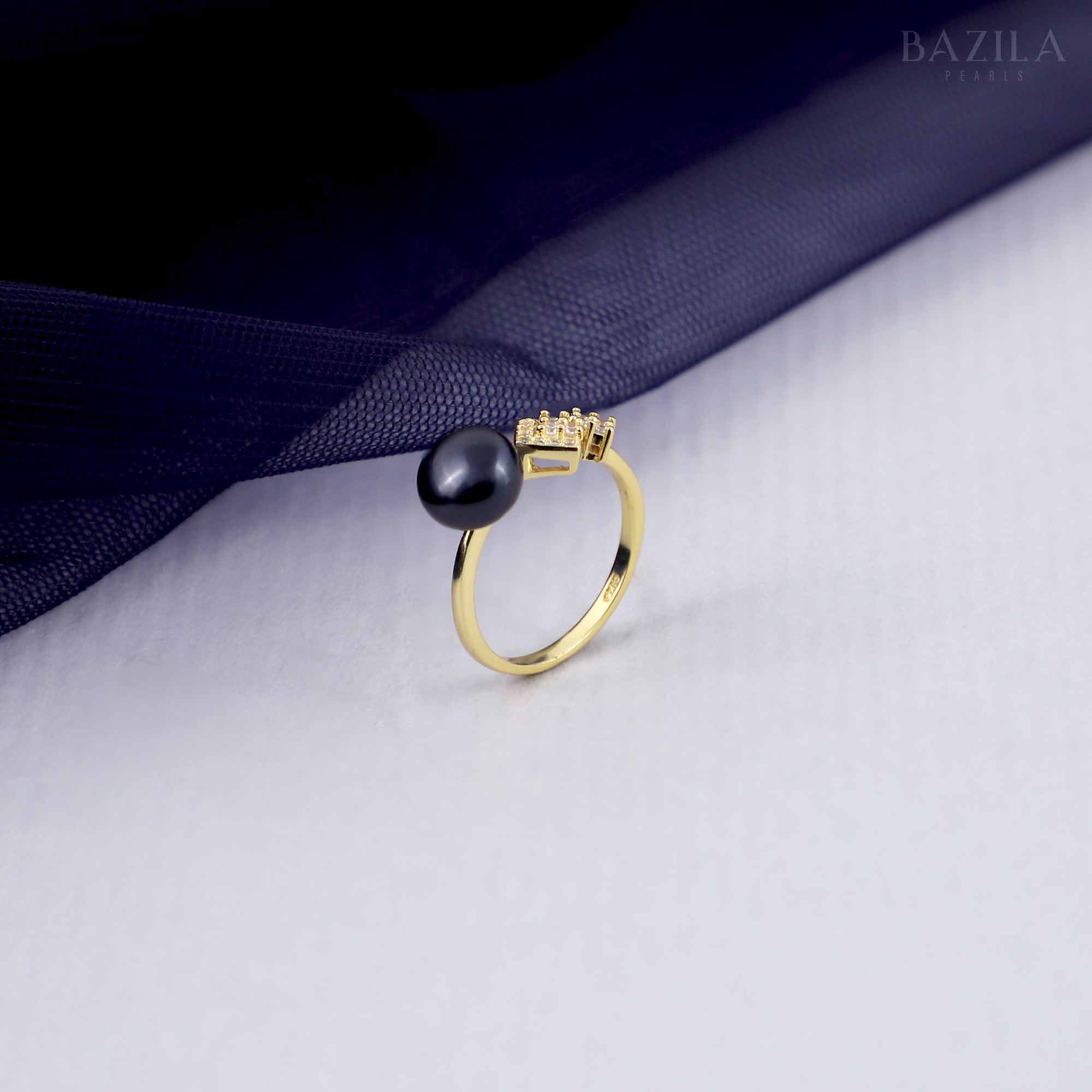 Golden Crown Black Pearl Ring