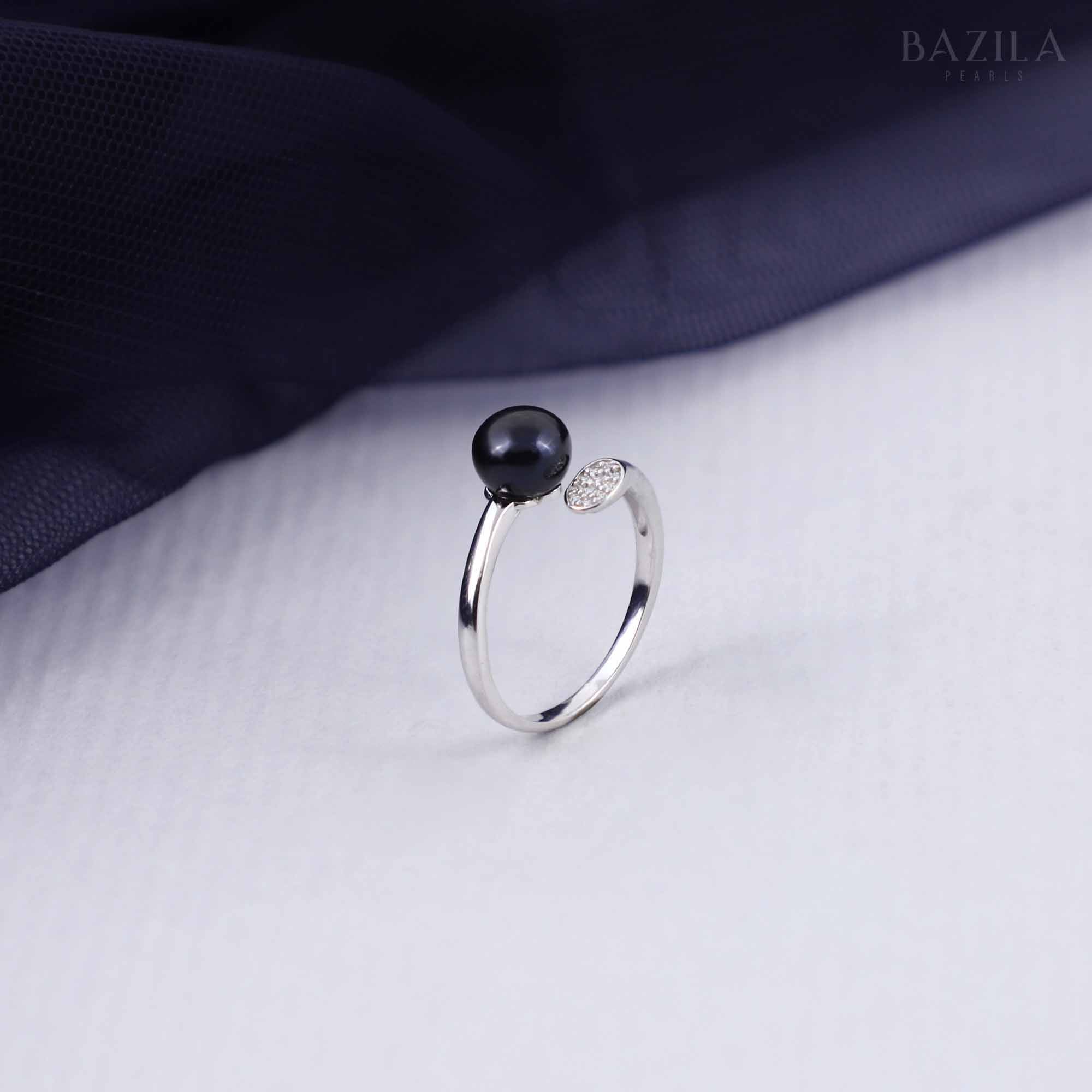 Adjustable Black Pearl & Zircon Ring